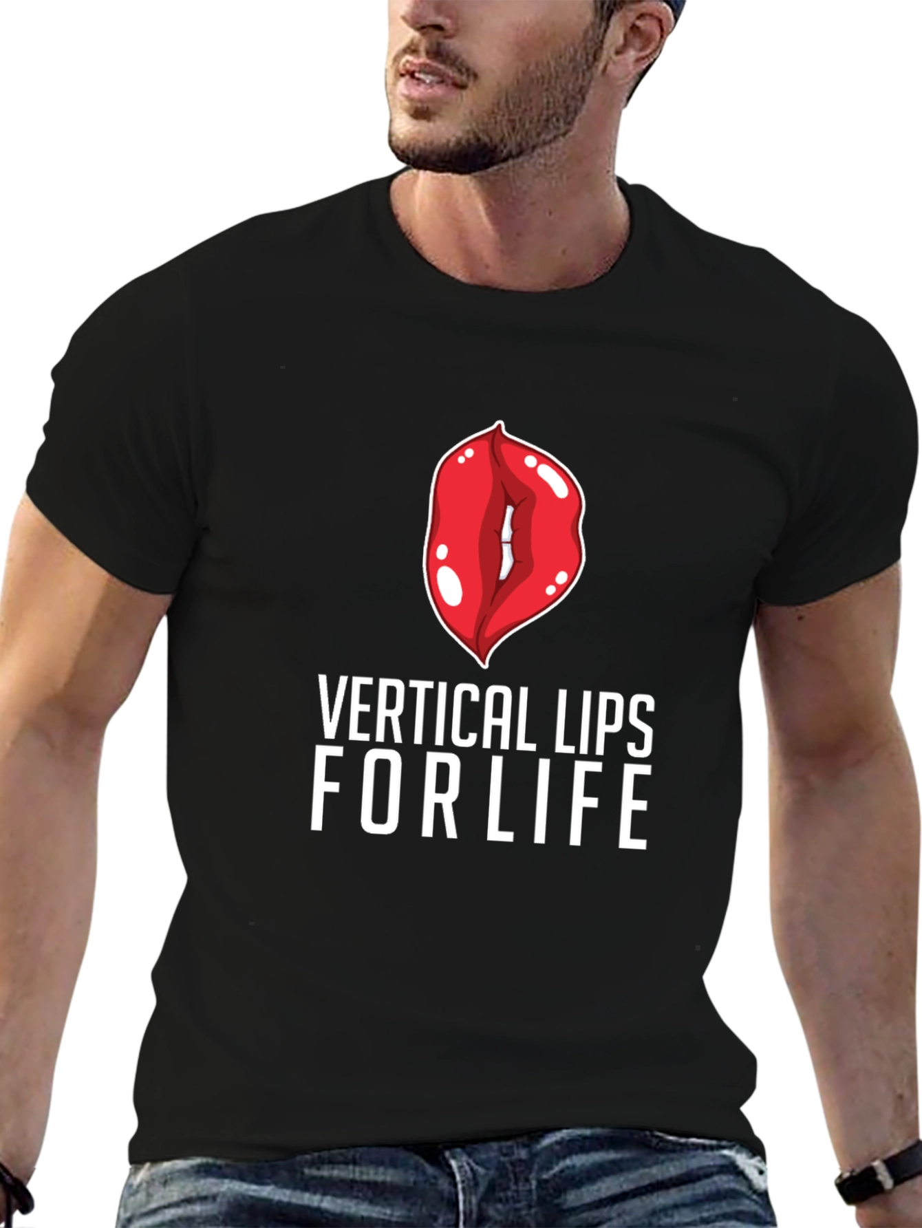 Black Vertical Lips For Life Graphic Tee view 6