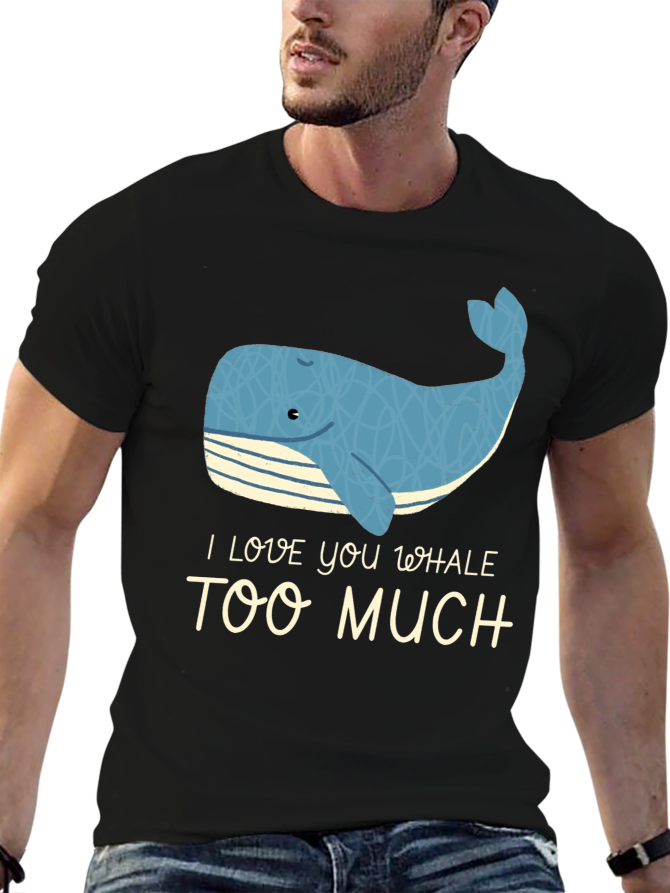 Black I Love You Whale Too Much - Novelty Graphic T-Shirt view 6