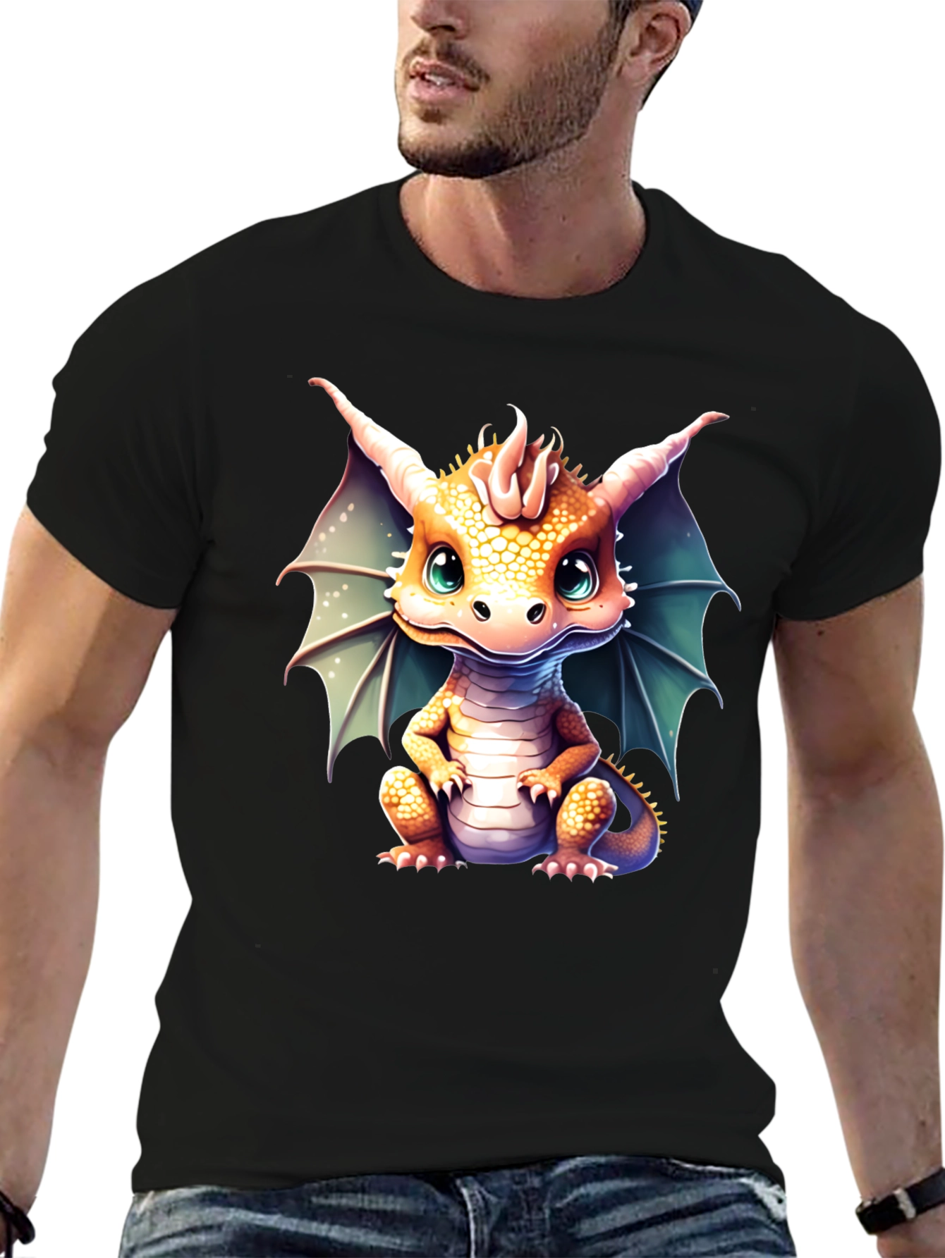 Black Cute Dragon Graphic Tee view 6