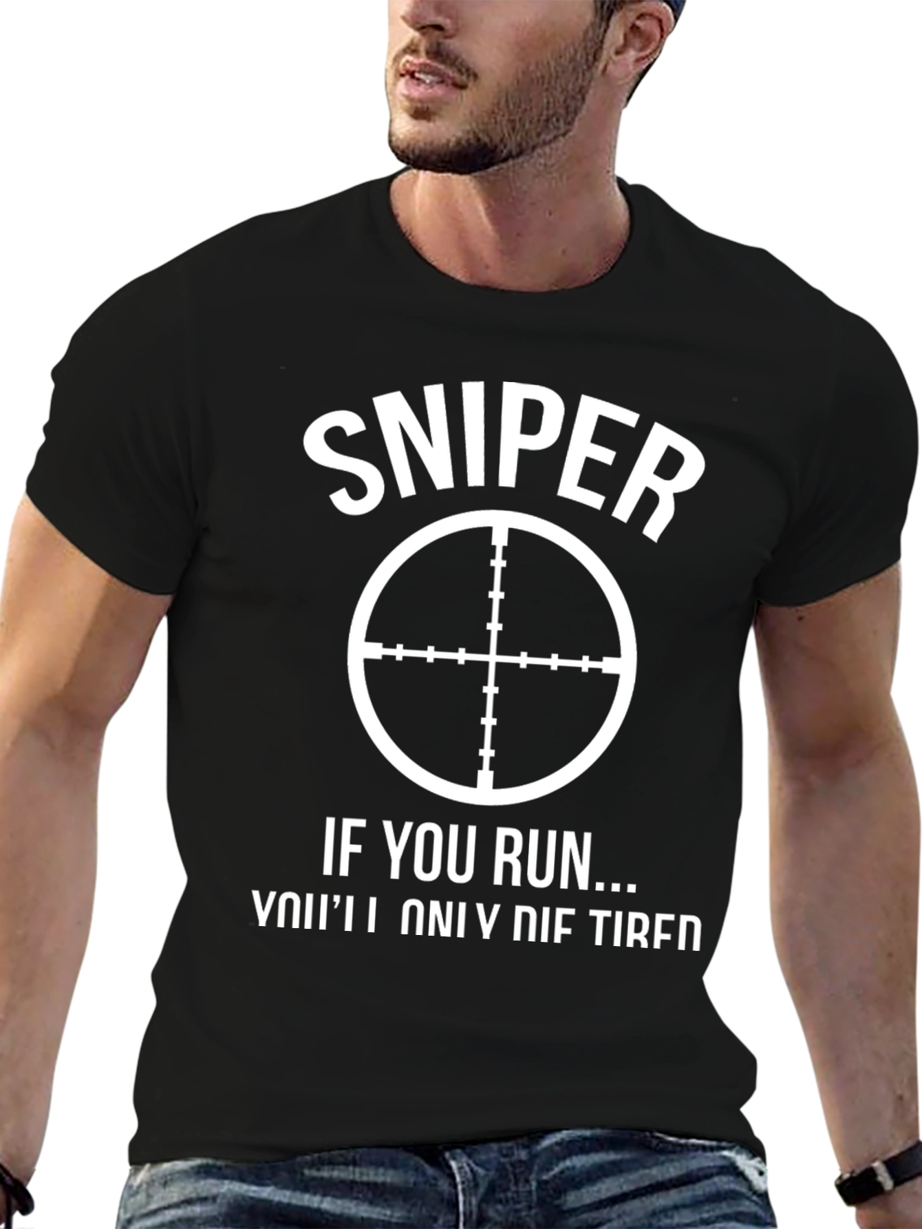 Black Sniper Graphic T-Shirt - Funny Slogan Tee view 6