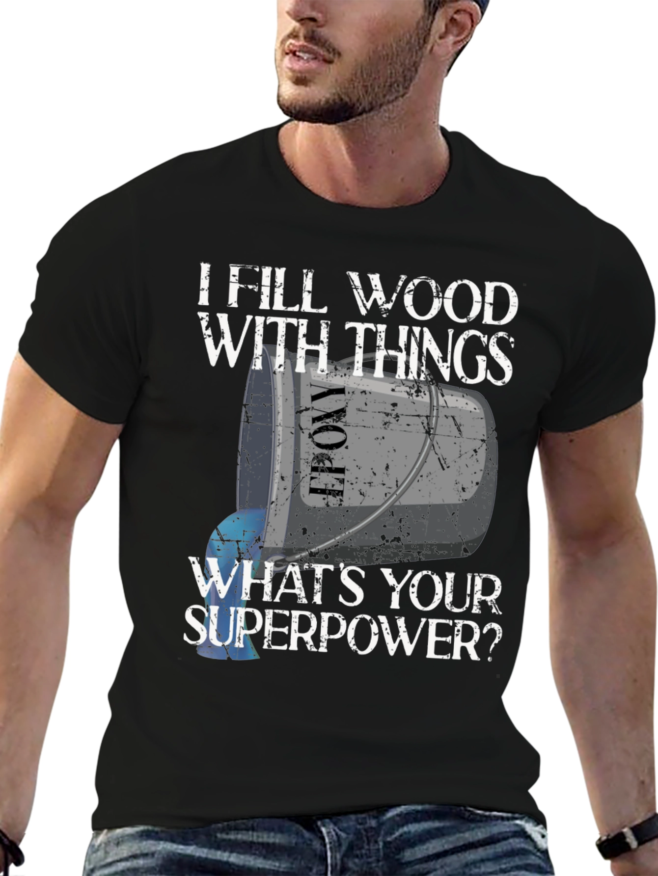 Black I Fill Wood With Things T-Shirt - Funny Superpower Tee view 6