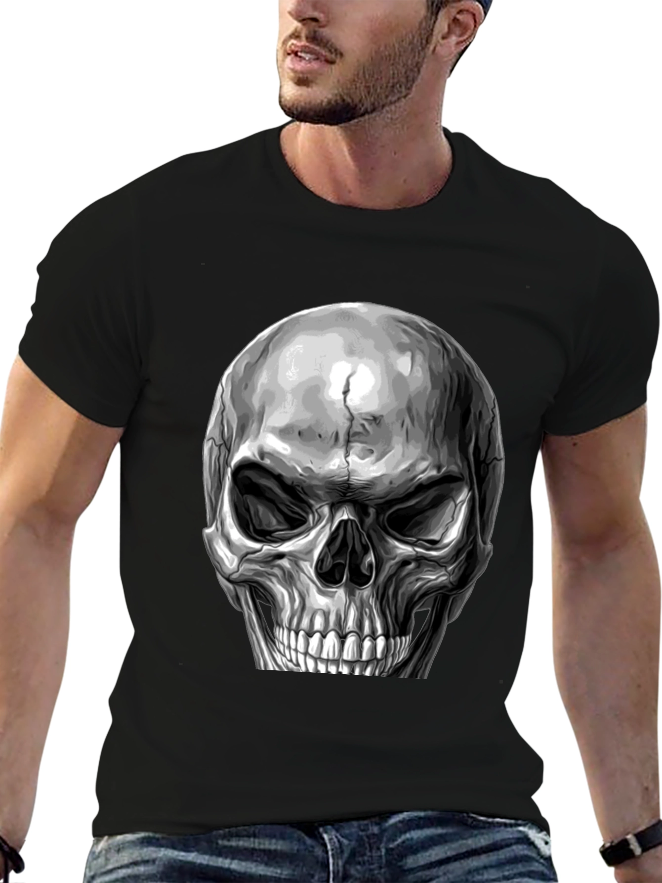 Black Skull Graphic Print T-Shirt - Black view 6