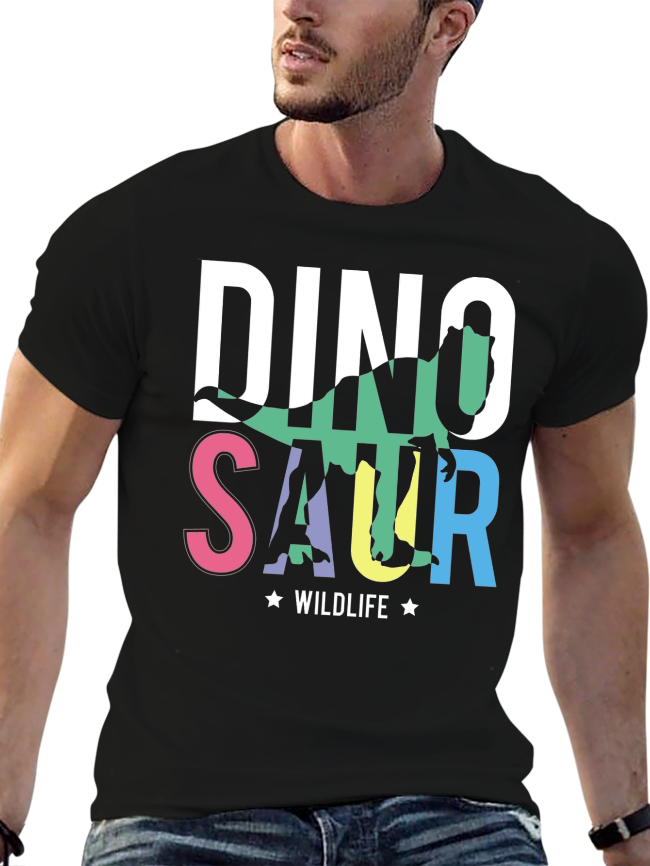 Black Dino Wildlife Graphic Tee - Soft Cotton Black T-Shirt view 6