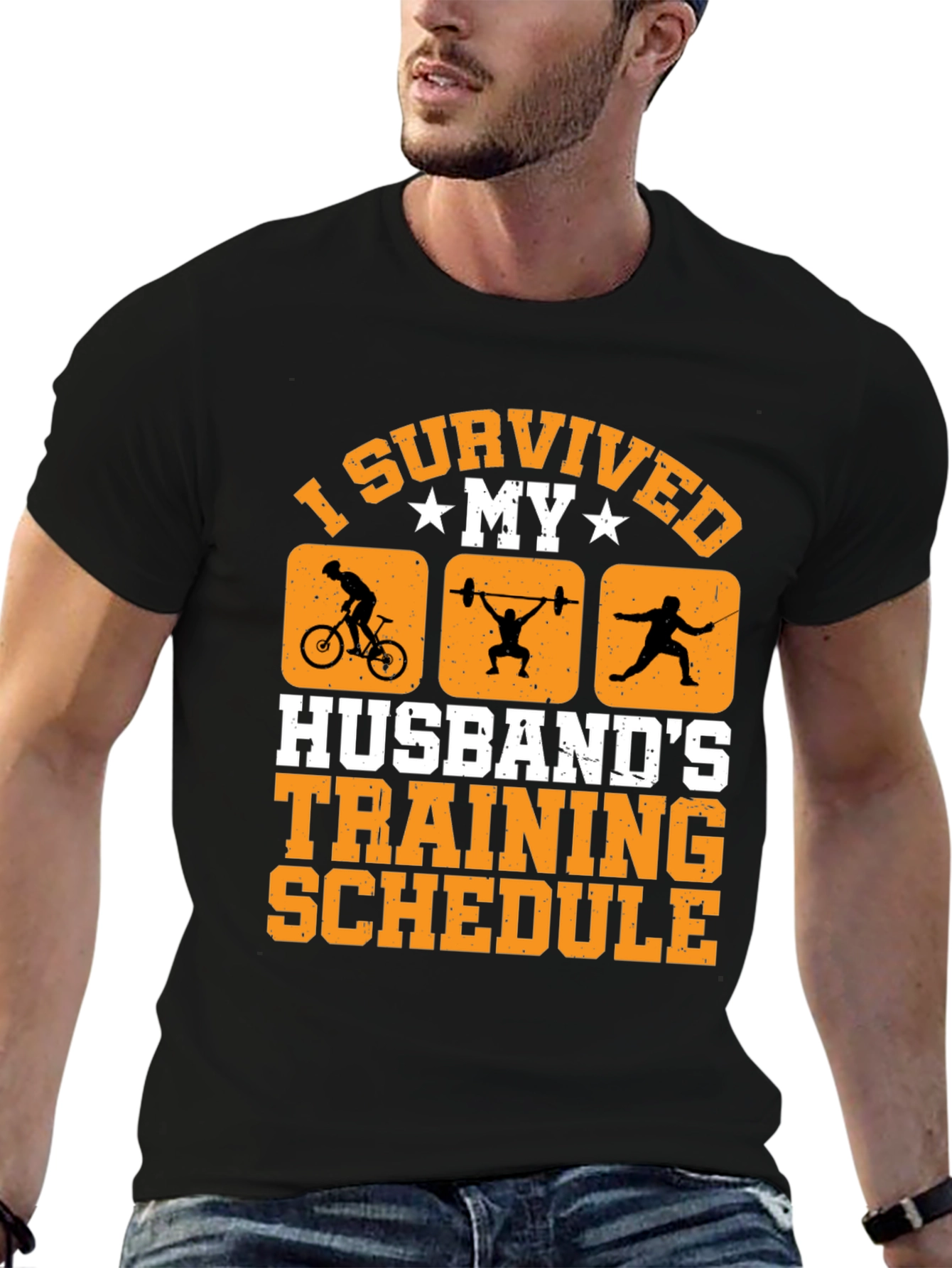 Black I Survived My Husband's Training Schedule T-Shirt view 6