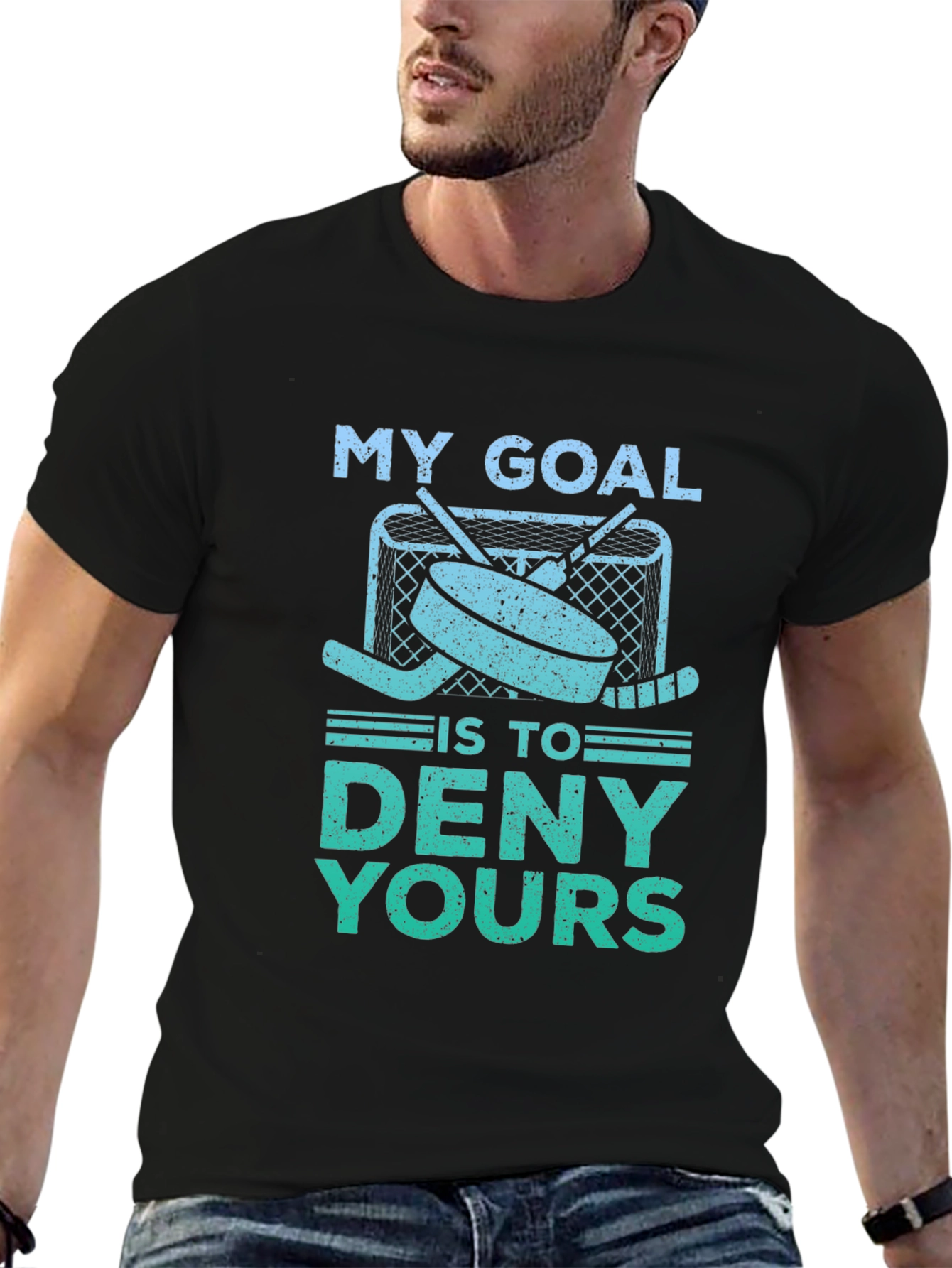 Black Hockey Goal T-Shirt - Deny Yours! view 6