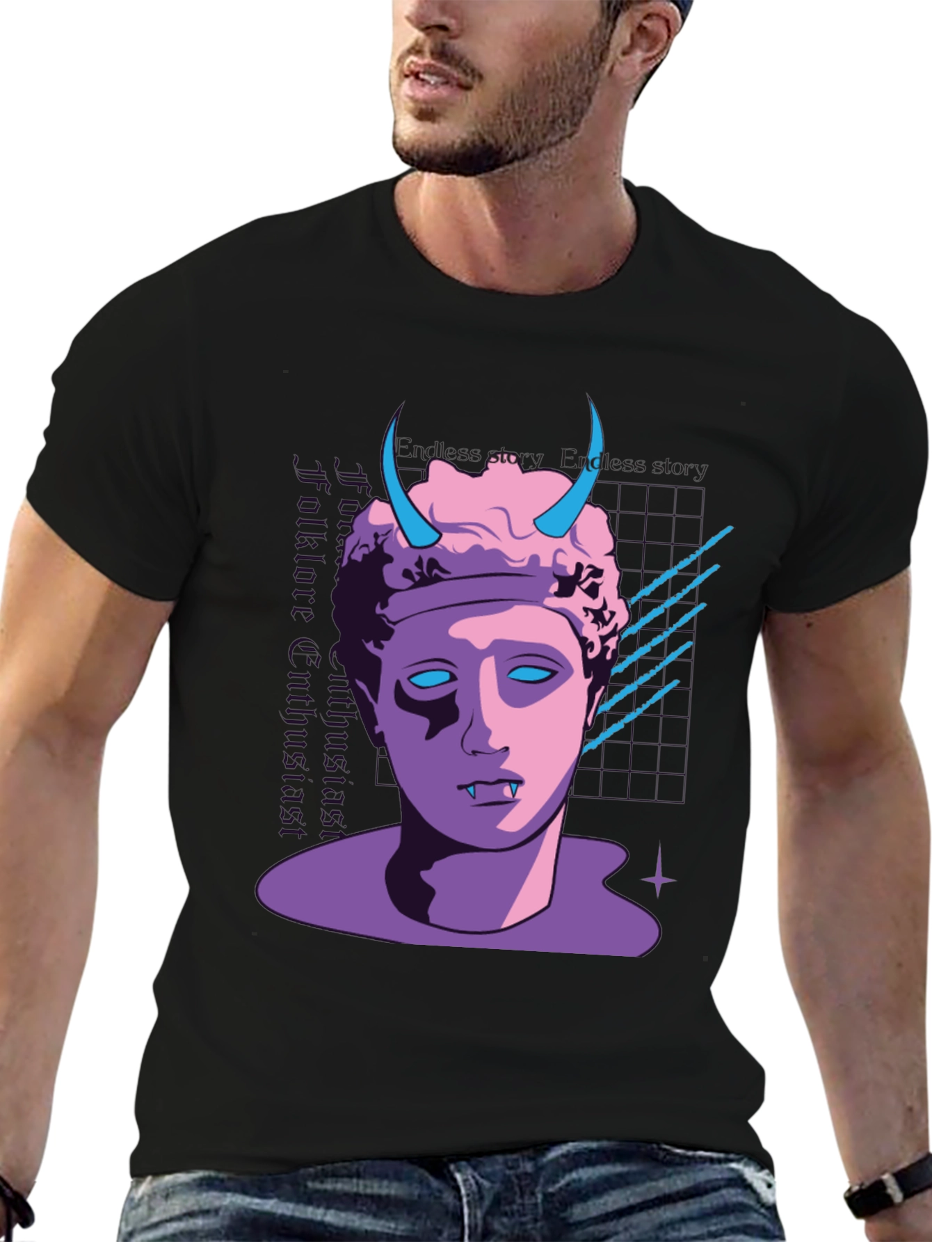 Black Vaporwave Vampire T-Shirt - Black view 6