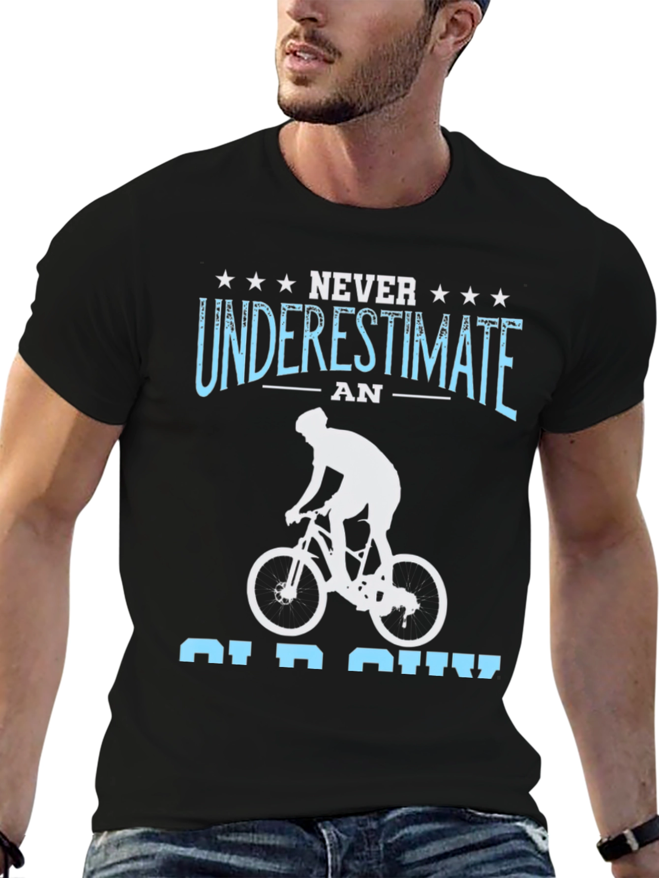 Black Never Underestimate An Old Guy Cycling T-Shirt view 6
