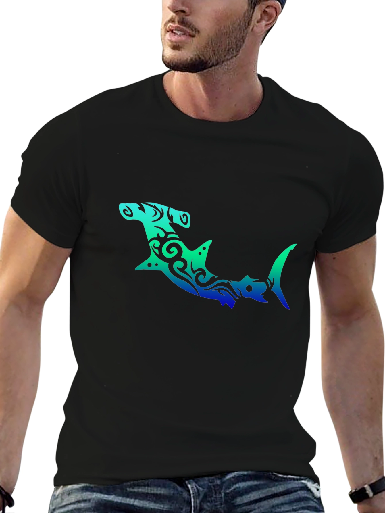 Black Hammerhead Shark Graphic Tee - Unique Design view 6