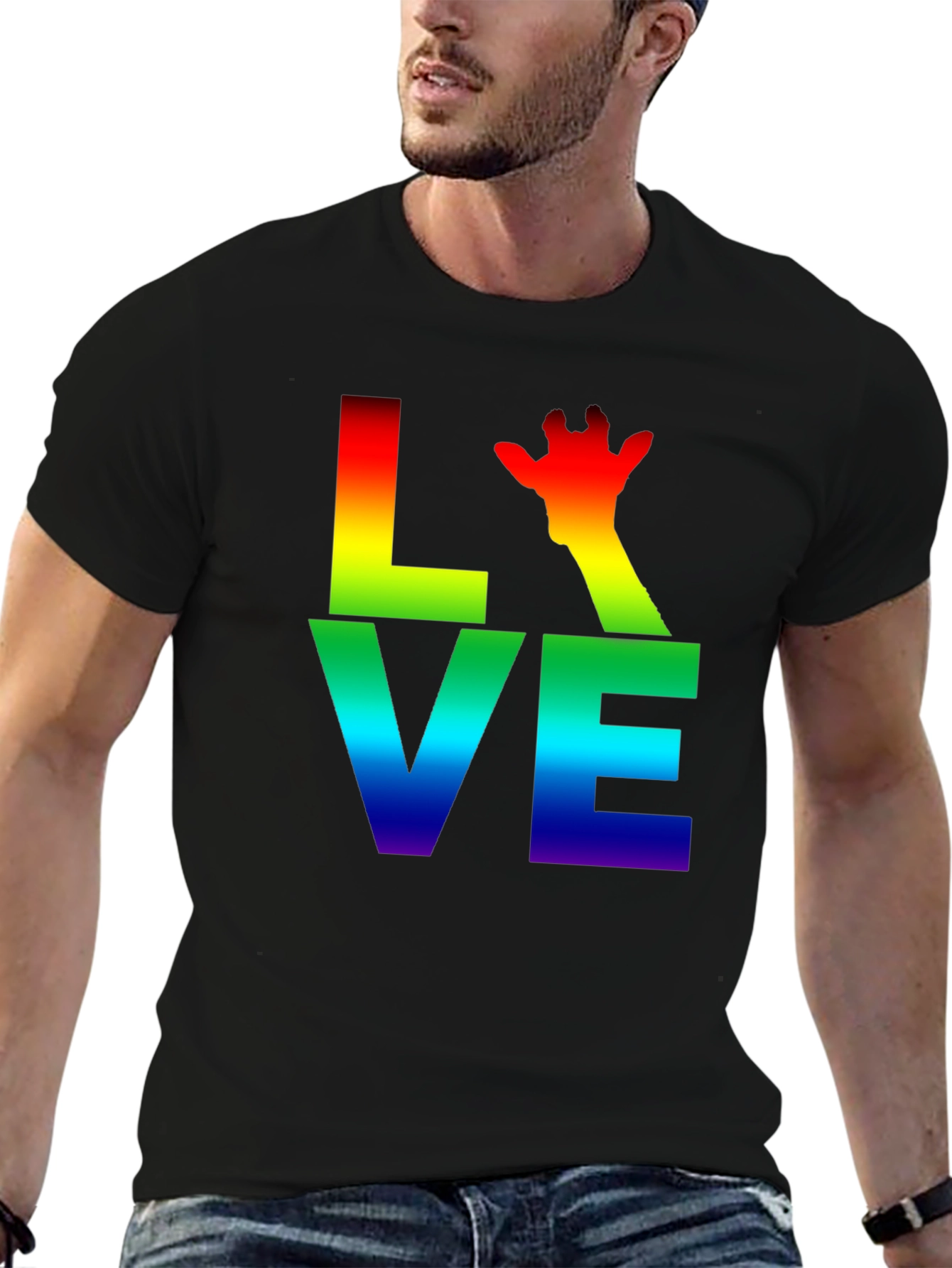 Black Rainbow LOVE Giraffe Graphic T-Shirt view 6