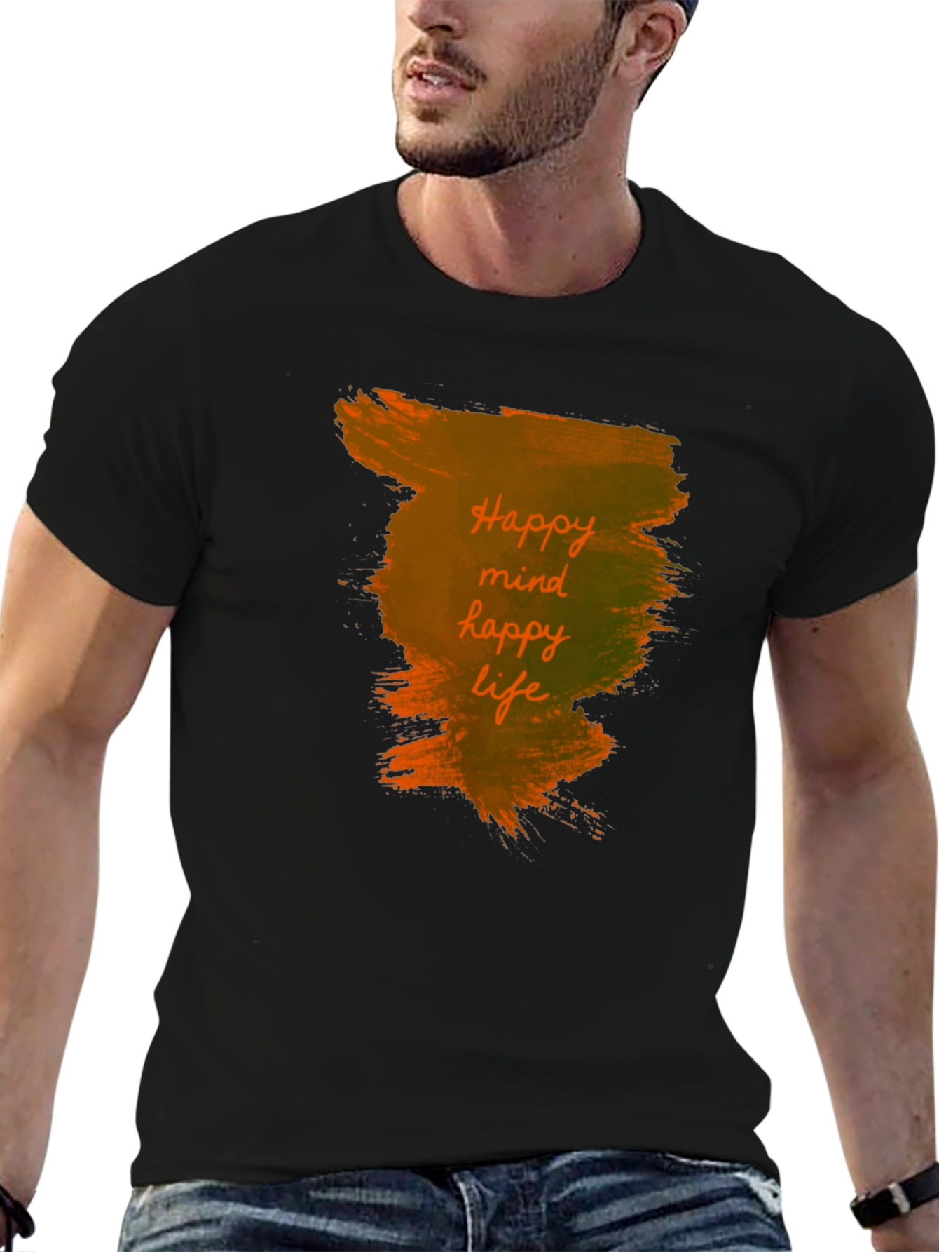 Black Happy Mind, Happy Life Black T-Shirt view 6