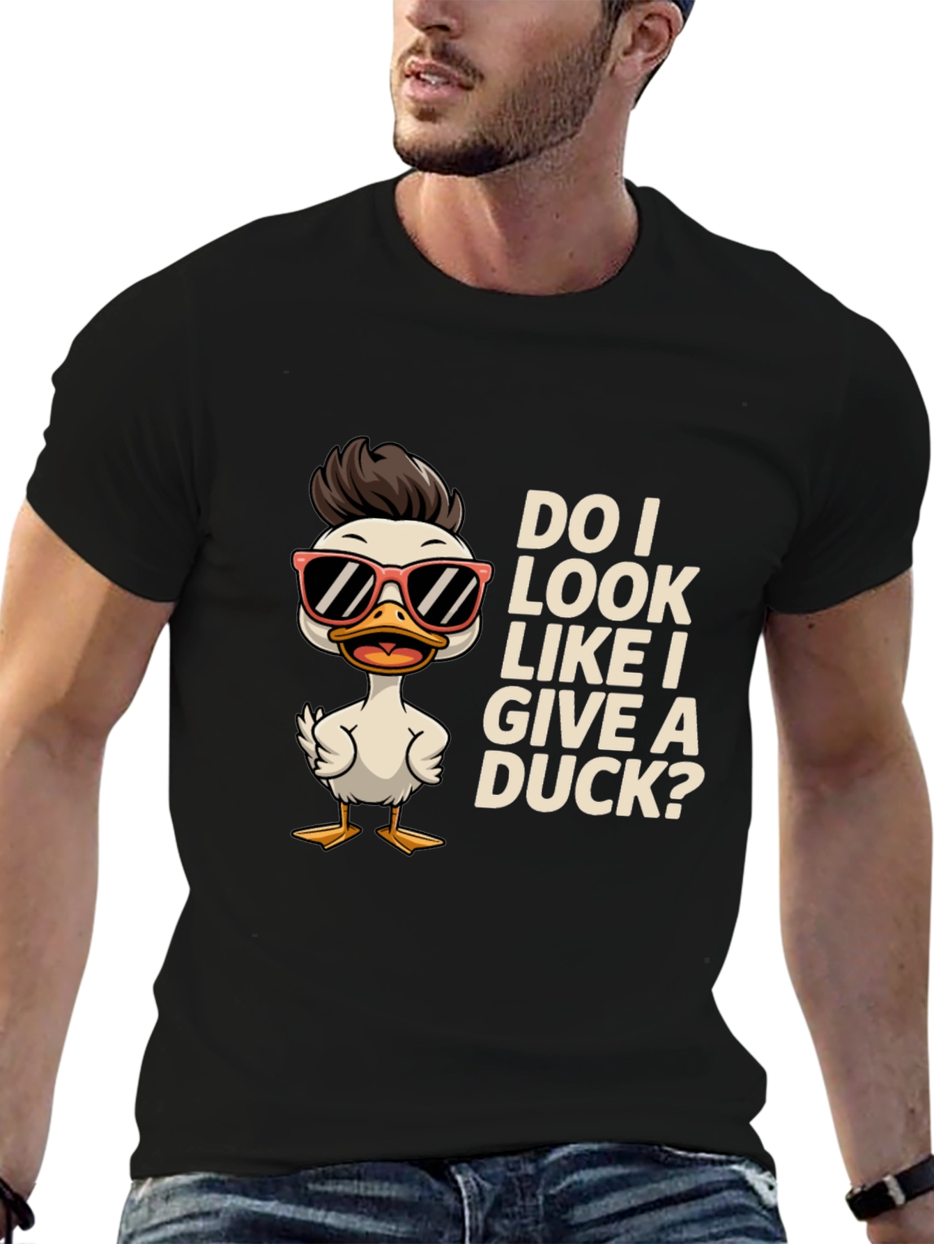 Black Funny Duck Graphic T-Shirt - "Do I Look Like I Give a Duck?" view 6