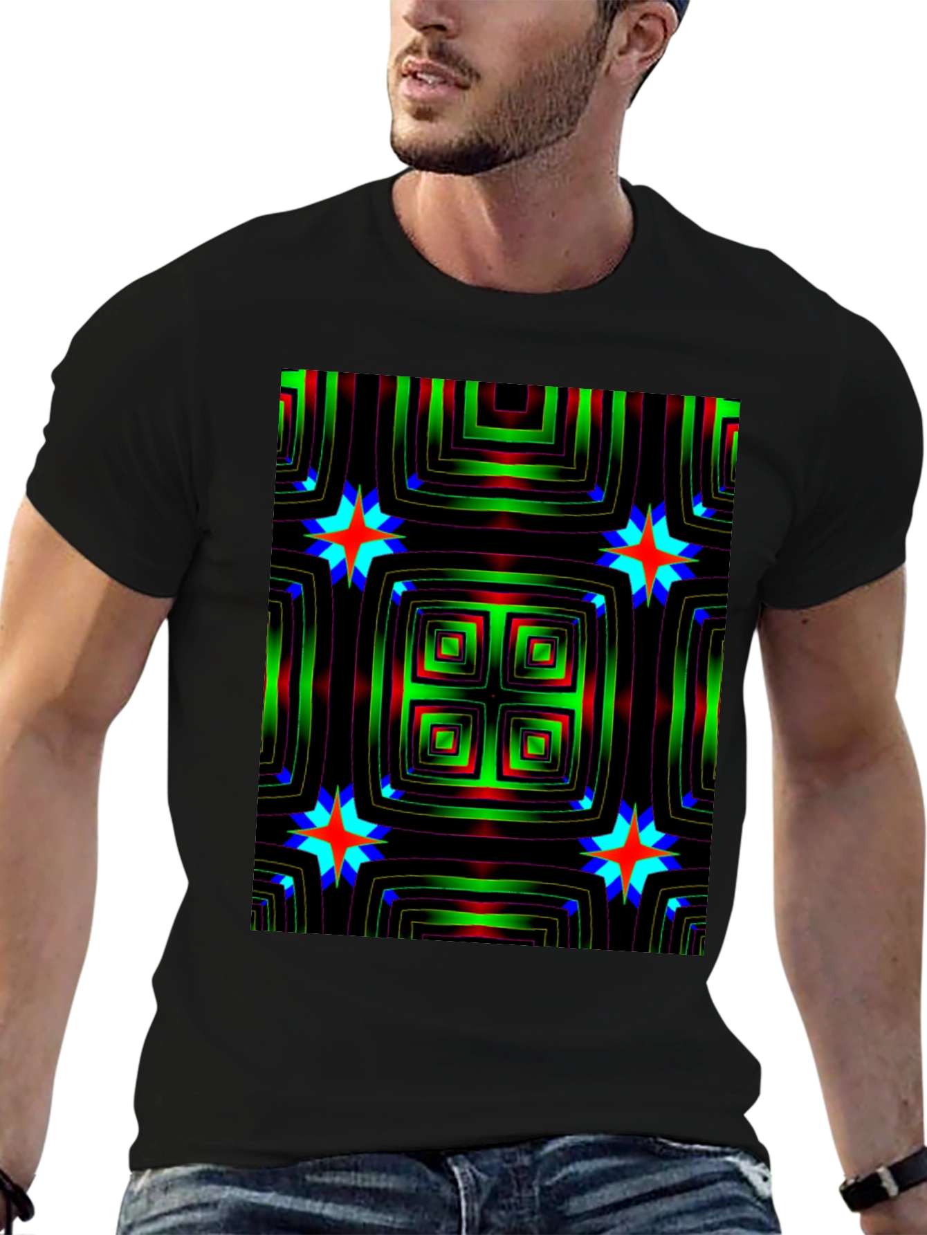 Black Abstract Pattern Black T-Shirt view 6