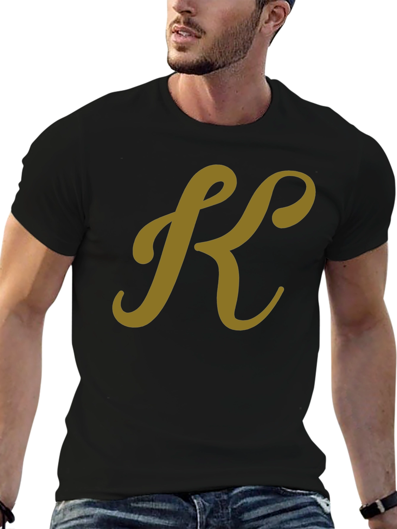 Stylish Black T-Shirt with Gold "K" Initial - 6