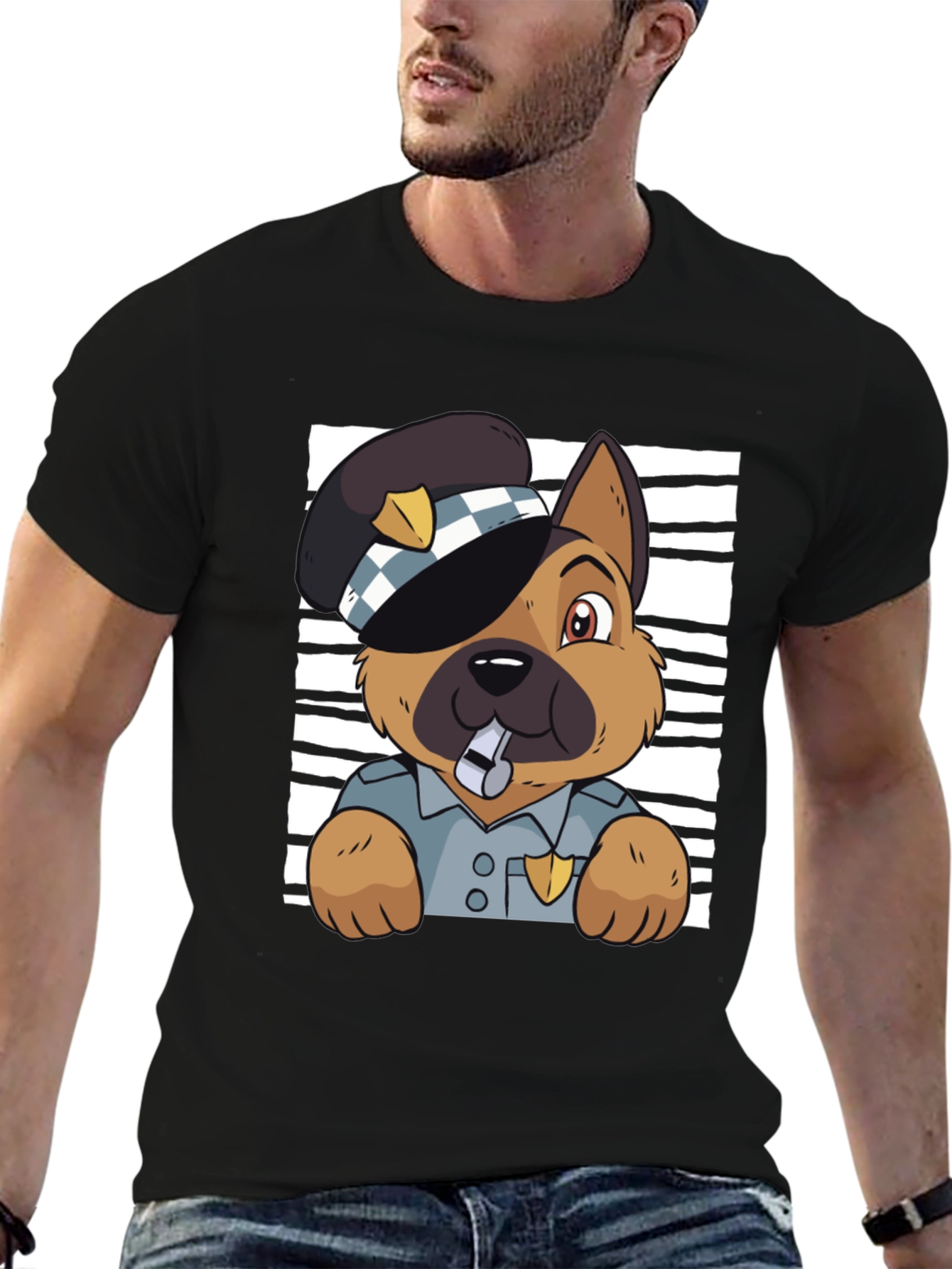 Black Police Dog Graphic T-Shirt - Cute Cartoon Design view 6