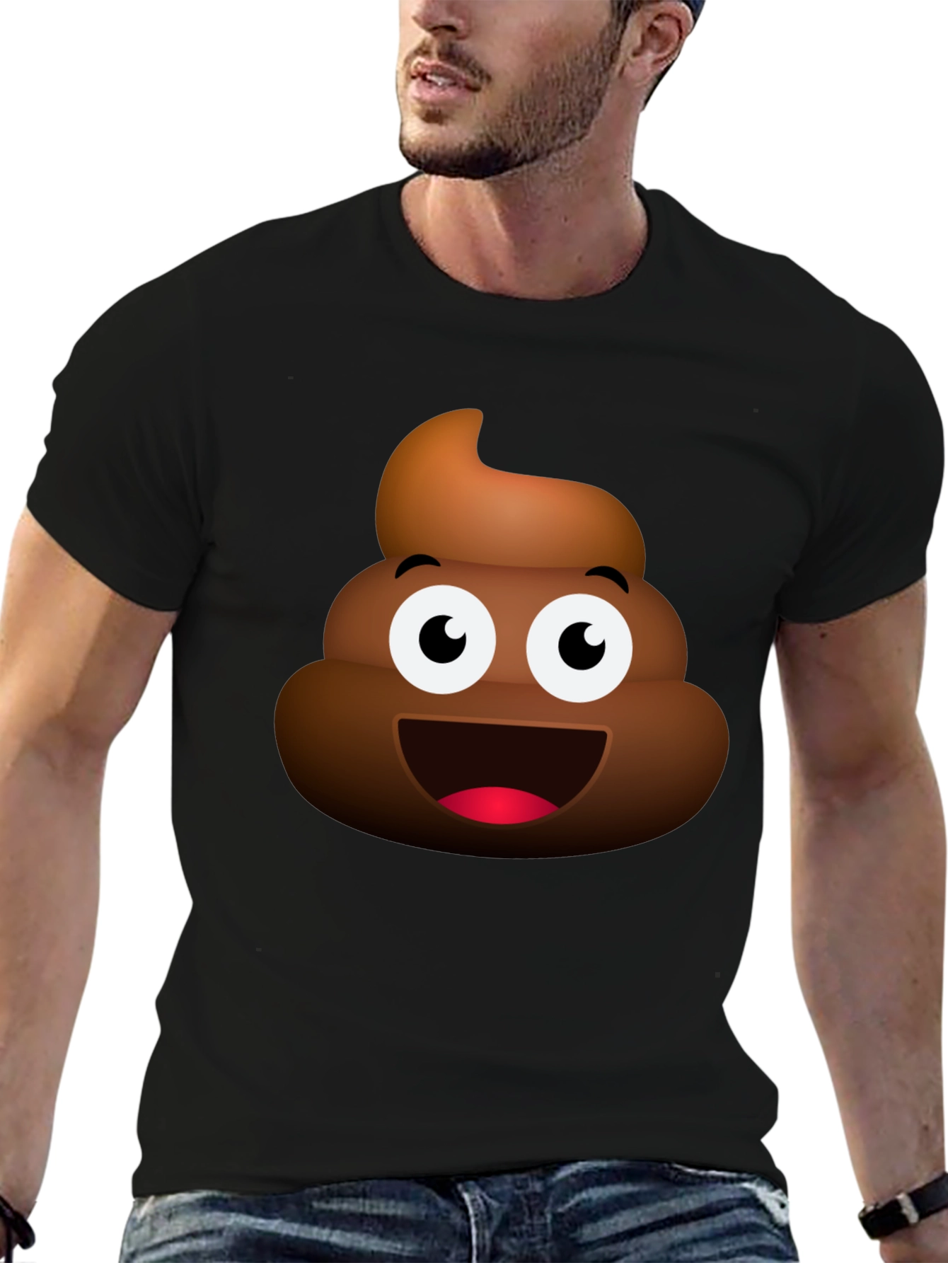 Black Emoji Poop Graphic T-Shirt - Mens Crew Neck Tee view 6