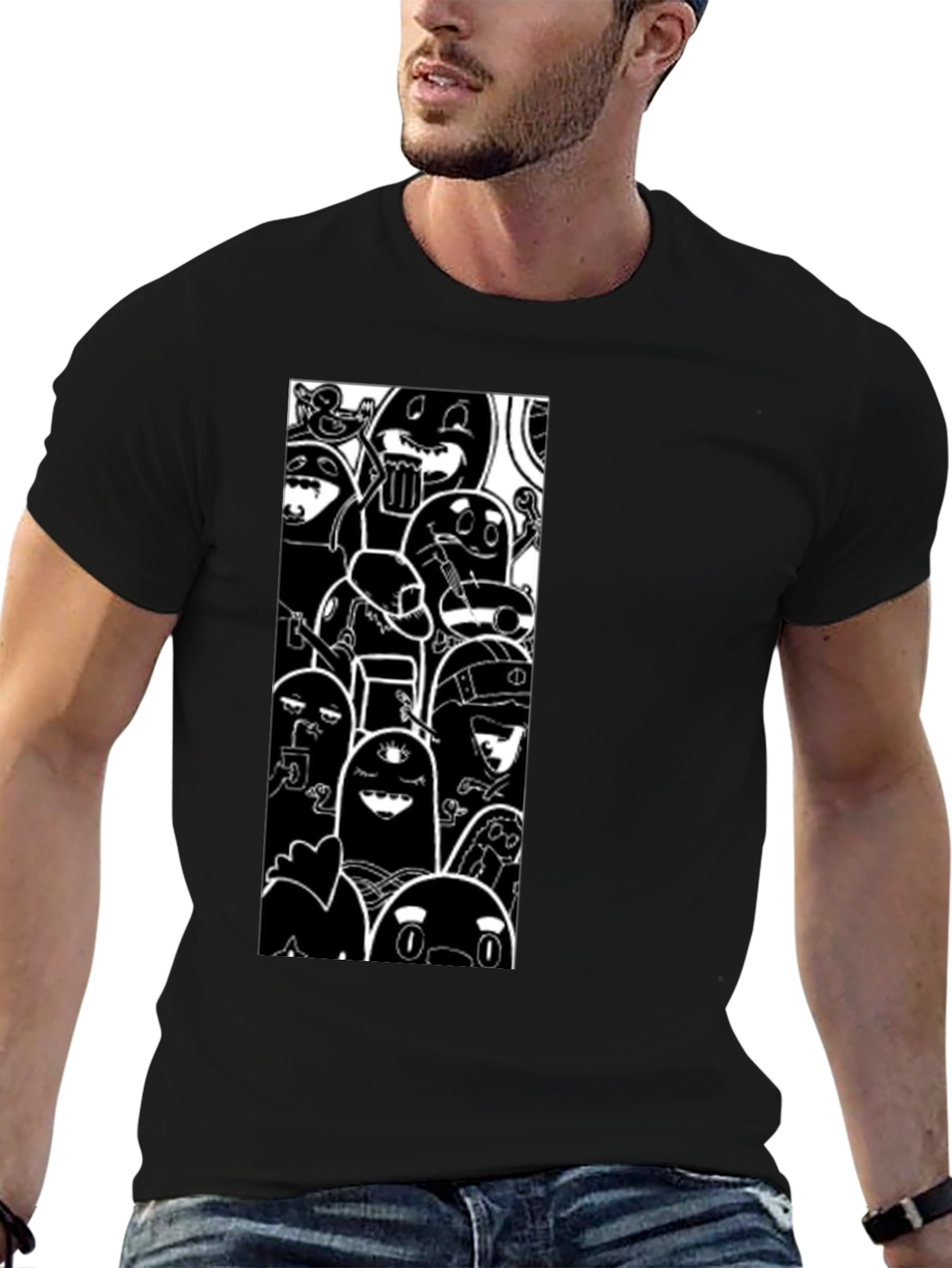 Black Cartoon Character Graphic Print Black T-Shirt view 6