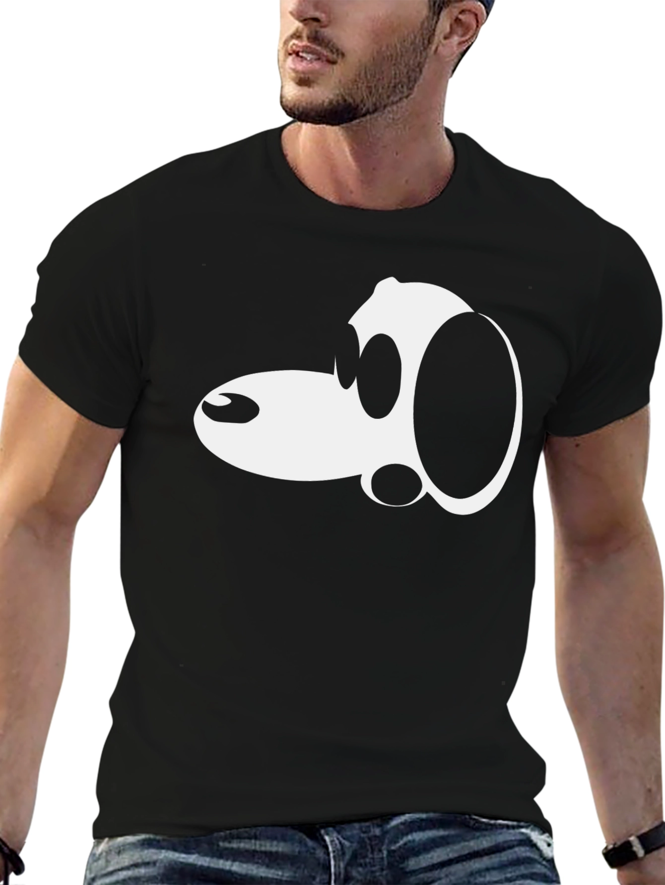 Black Cartoon Dog Graphic Black T-Shirt - Casual Style view 6