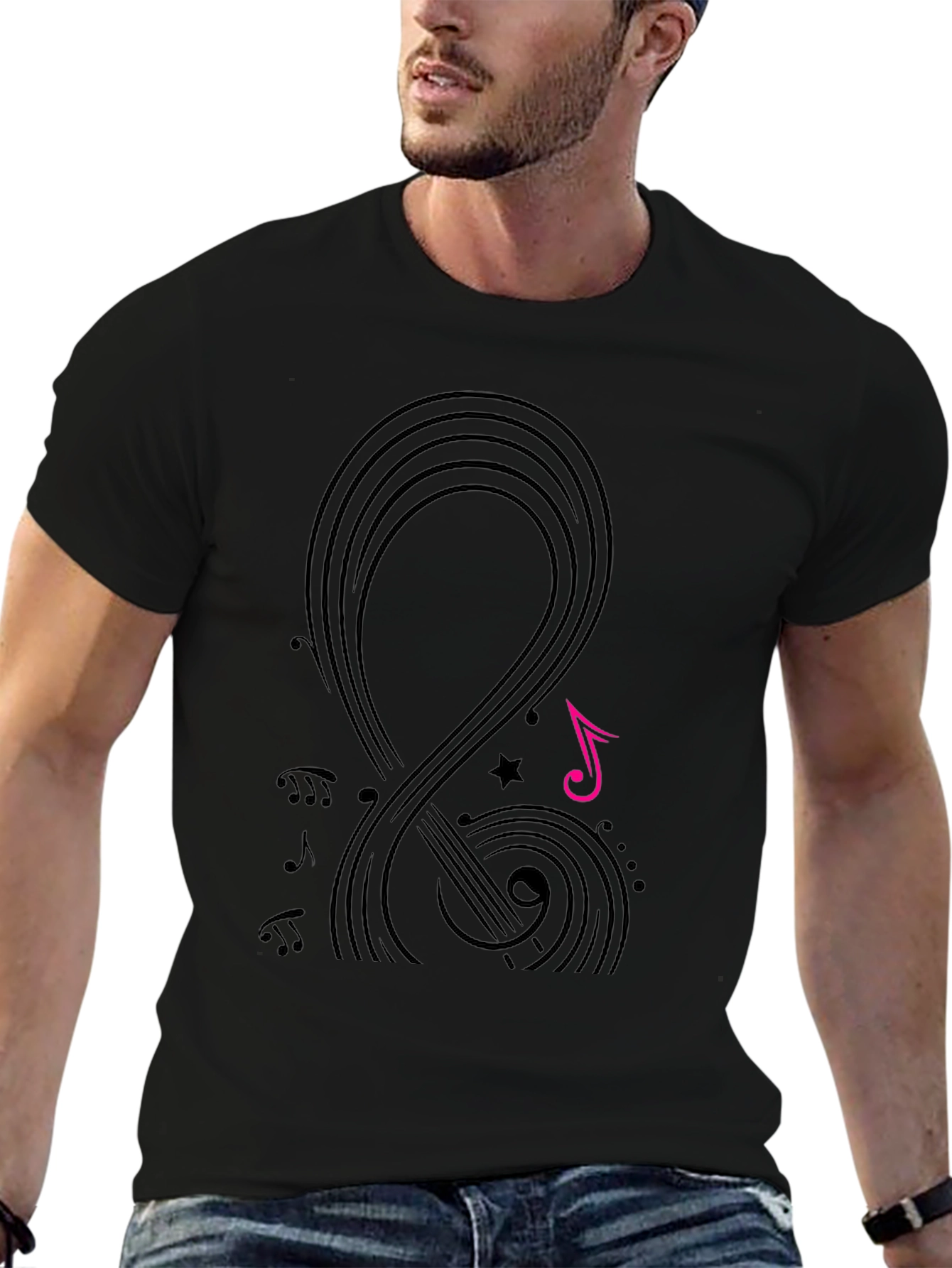 Black Musical Notes Graphic Tee - Black view 6