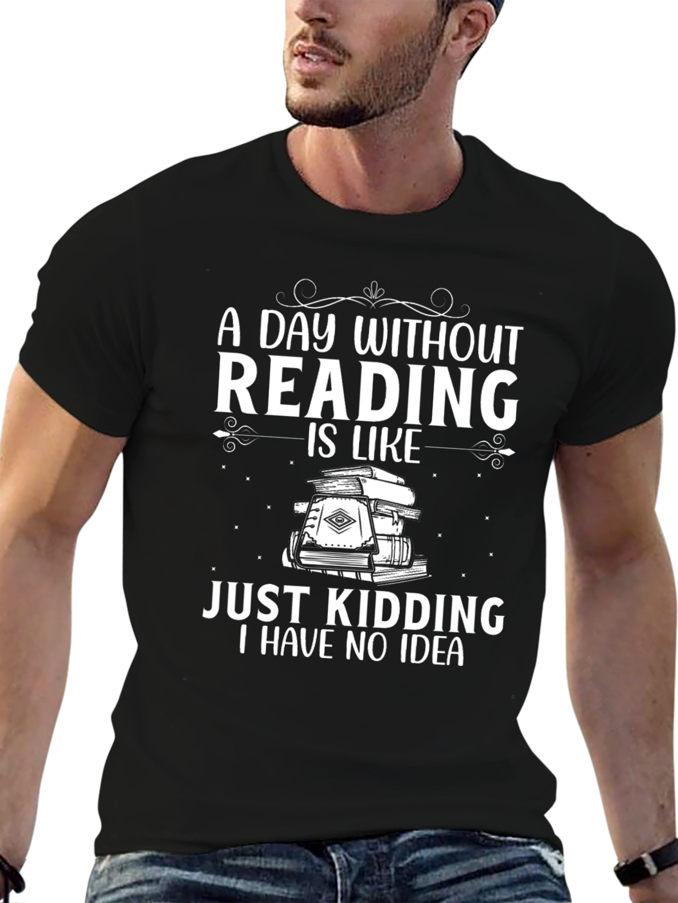 Black Reading T-Shirt: A Day Without Reading Funny Tee view 6