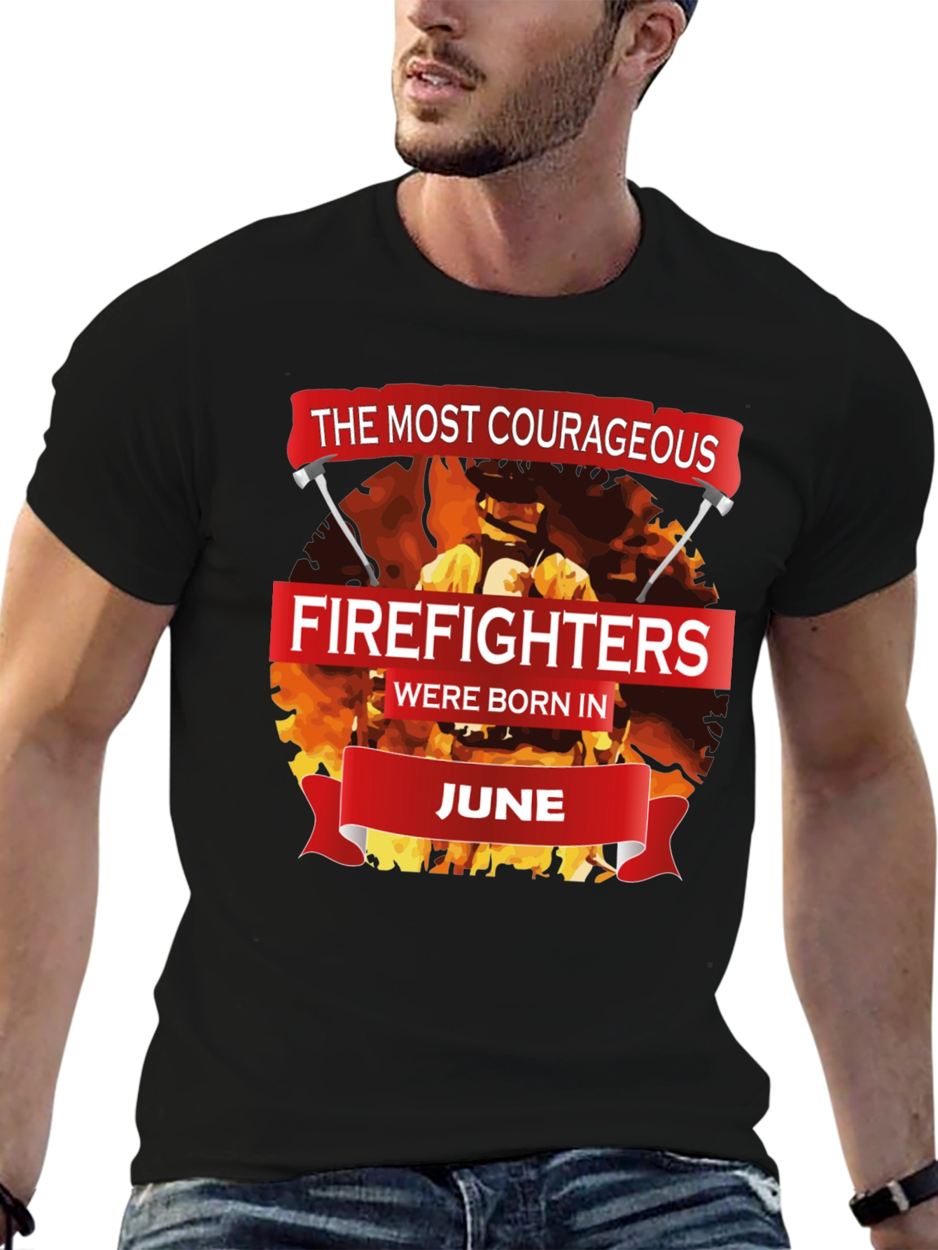 Black Courageous Firefighters Born in June T-Shirt view 6