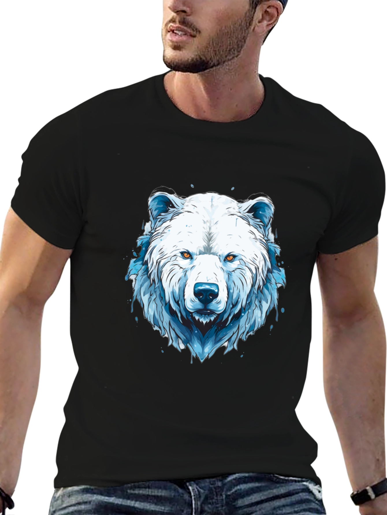 Black Cool Graphic Tee - Polar Bear Design view 6