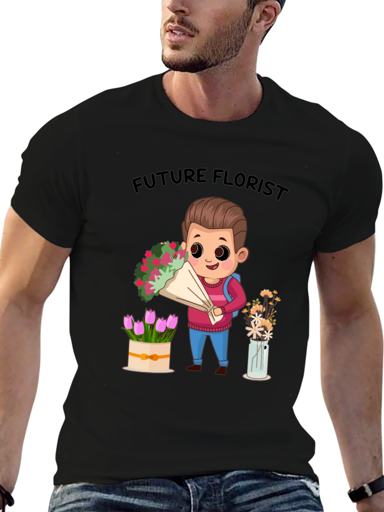 Black Future Florist Graphic T-Shirt - Cute Floral Design view 6