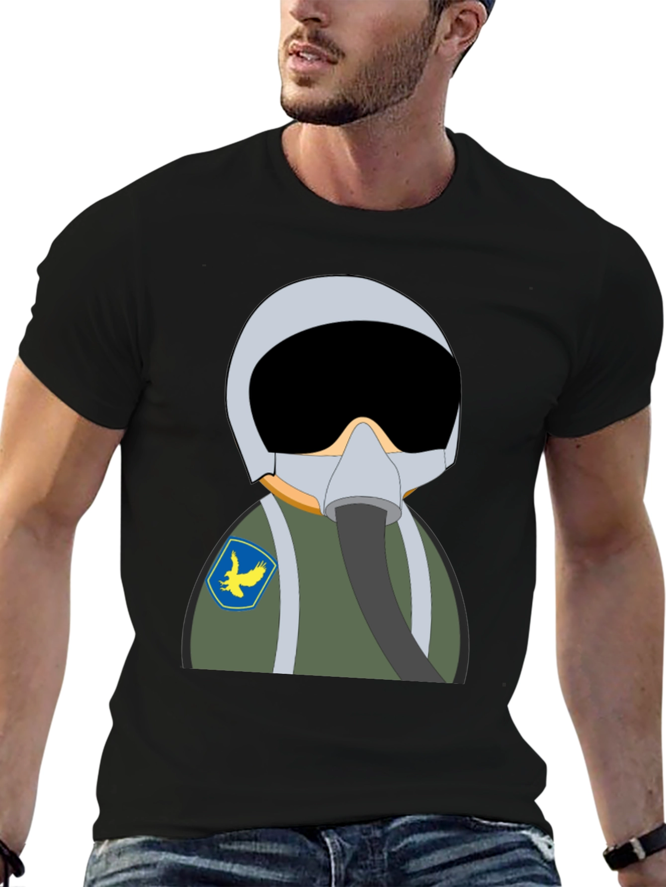 Black Pilot Cartoon T-Shirt view 6