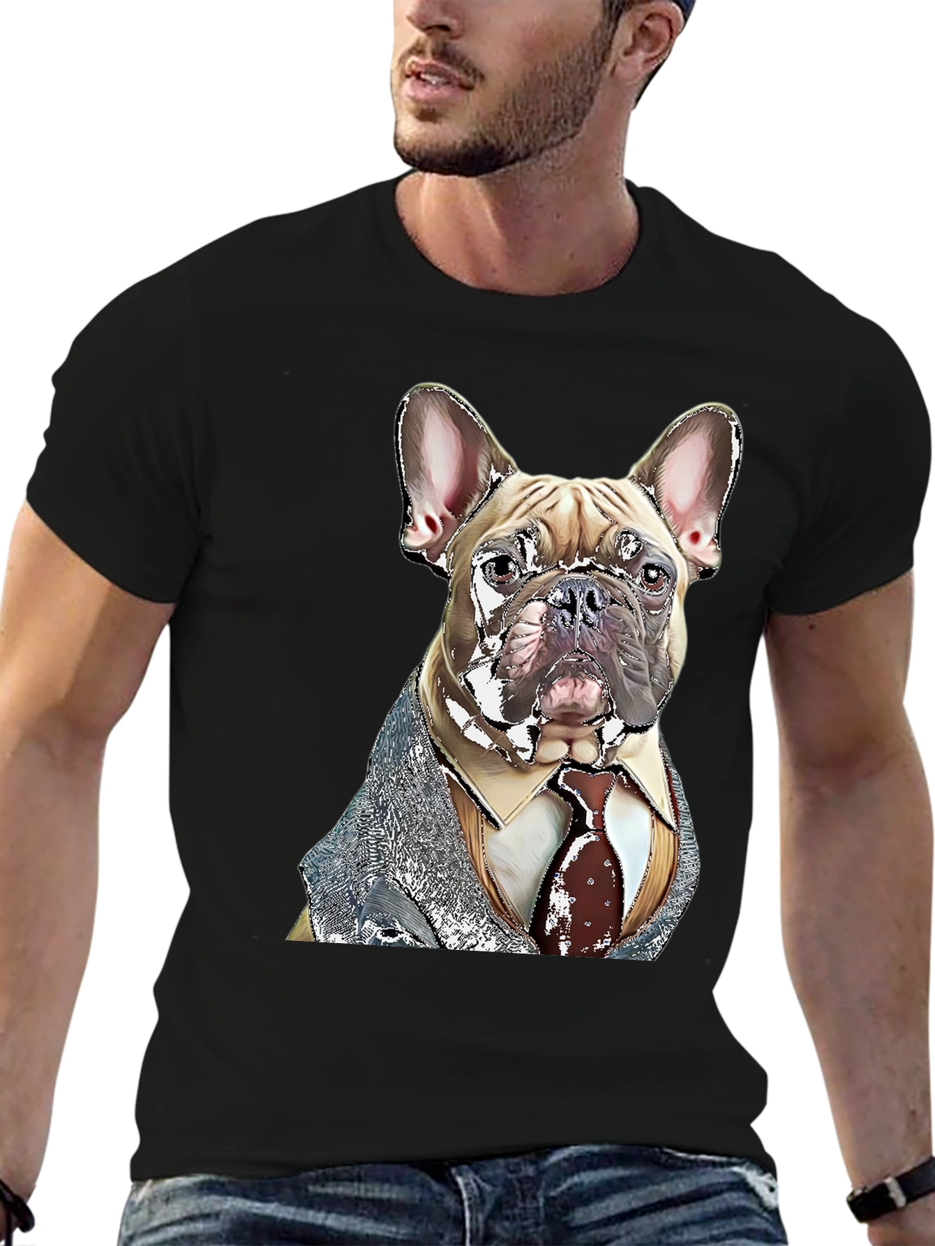 Black Dog in Suit Graphic T-Shirt - Unique Design view 6