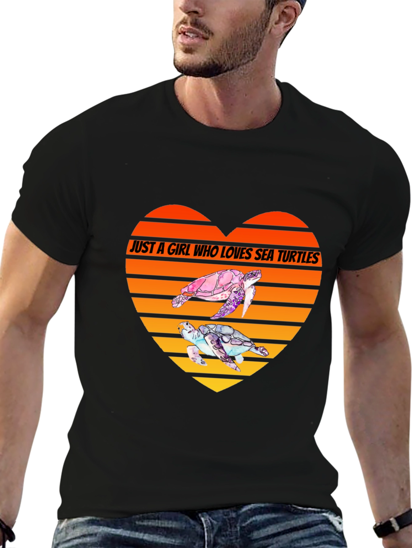 Black Sea Turtle Lover Heart T-Shirt view 6