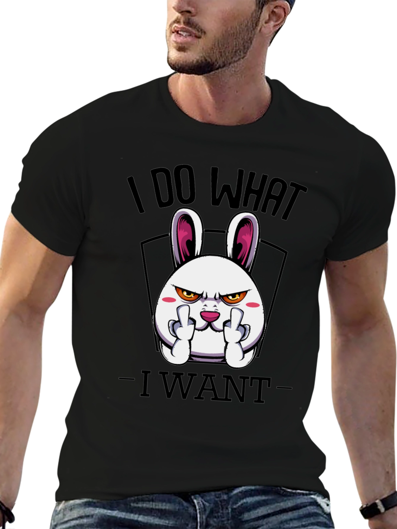 Black I Do What I Want Funny Bunny Graphic Tee view 6