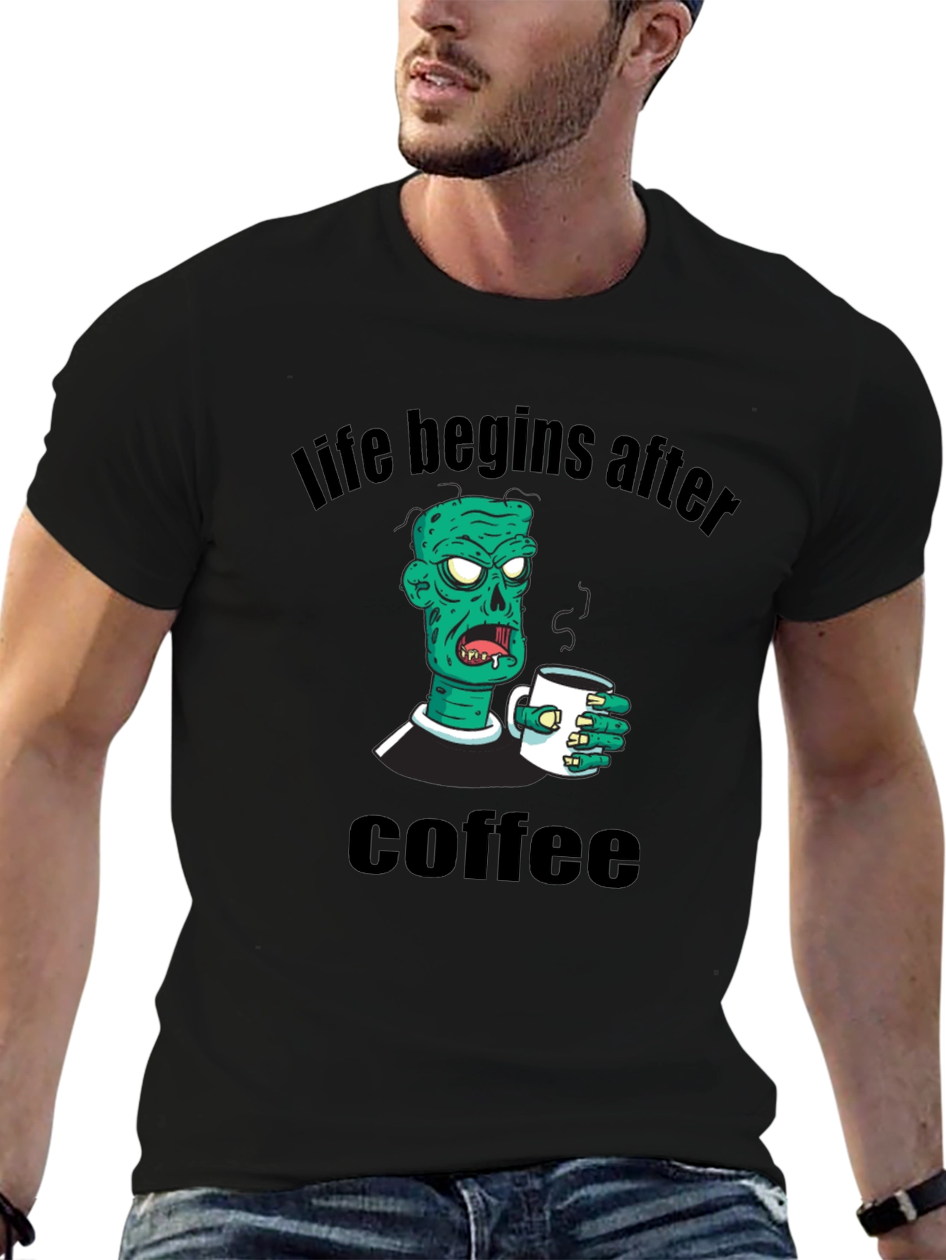 Black Life Begins After Coffee Zombie T-Shirt view 6