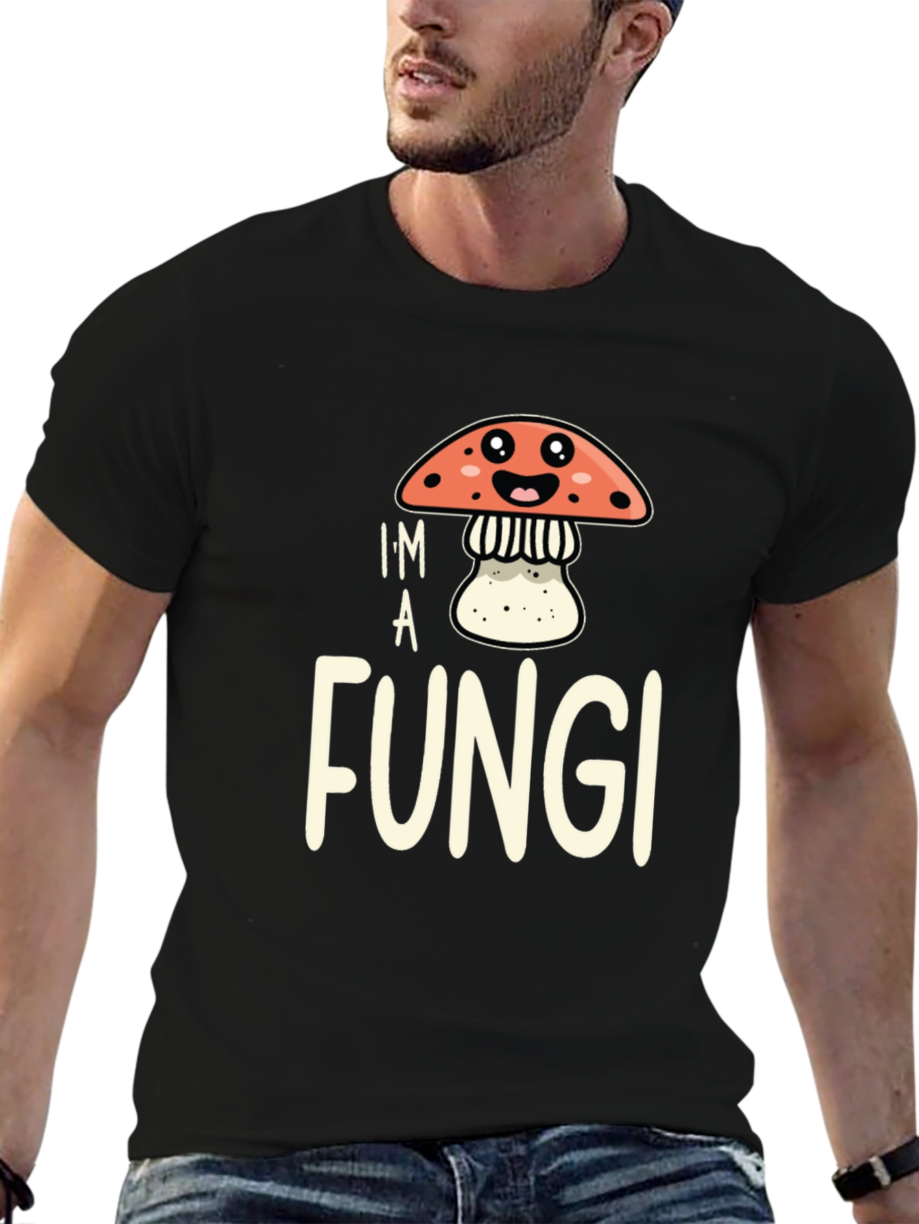 Black I'm a Fungi T-Shirt Funny Mushroom Graphic Tee view 6