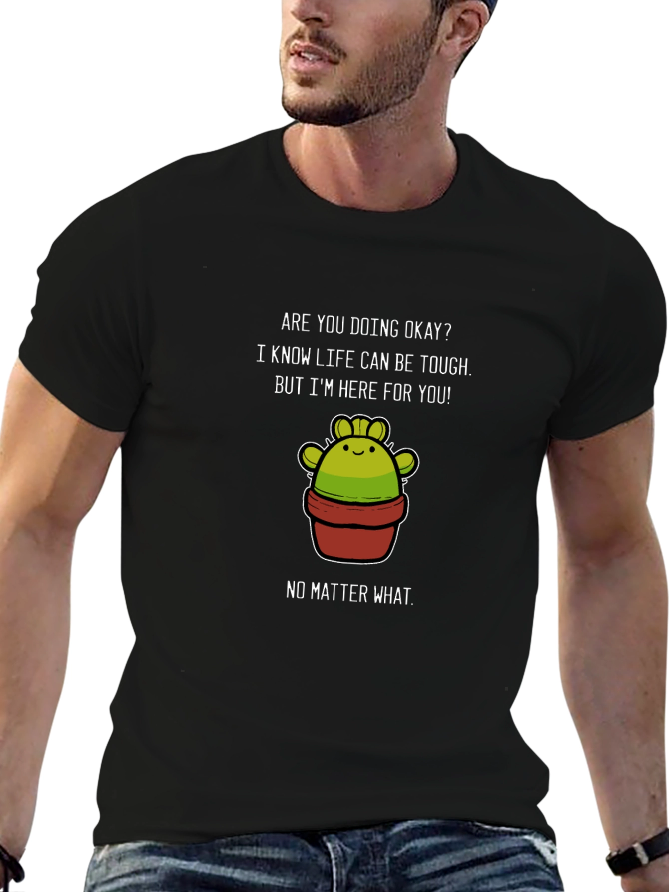Black Supportive Cactus Graphic T-Shirt - Here For You view 6