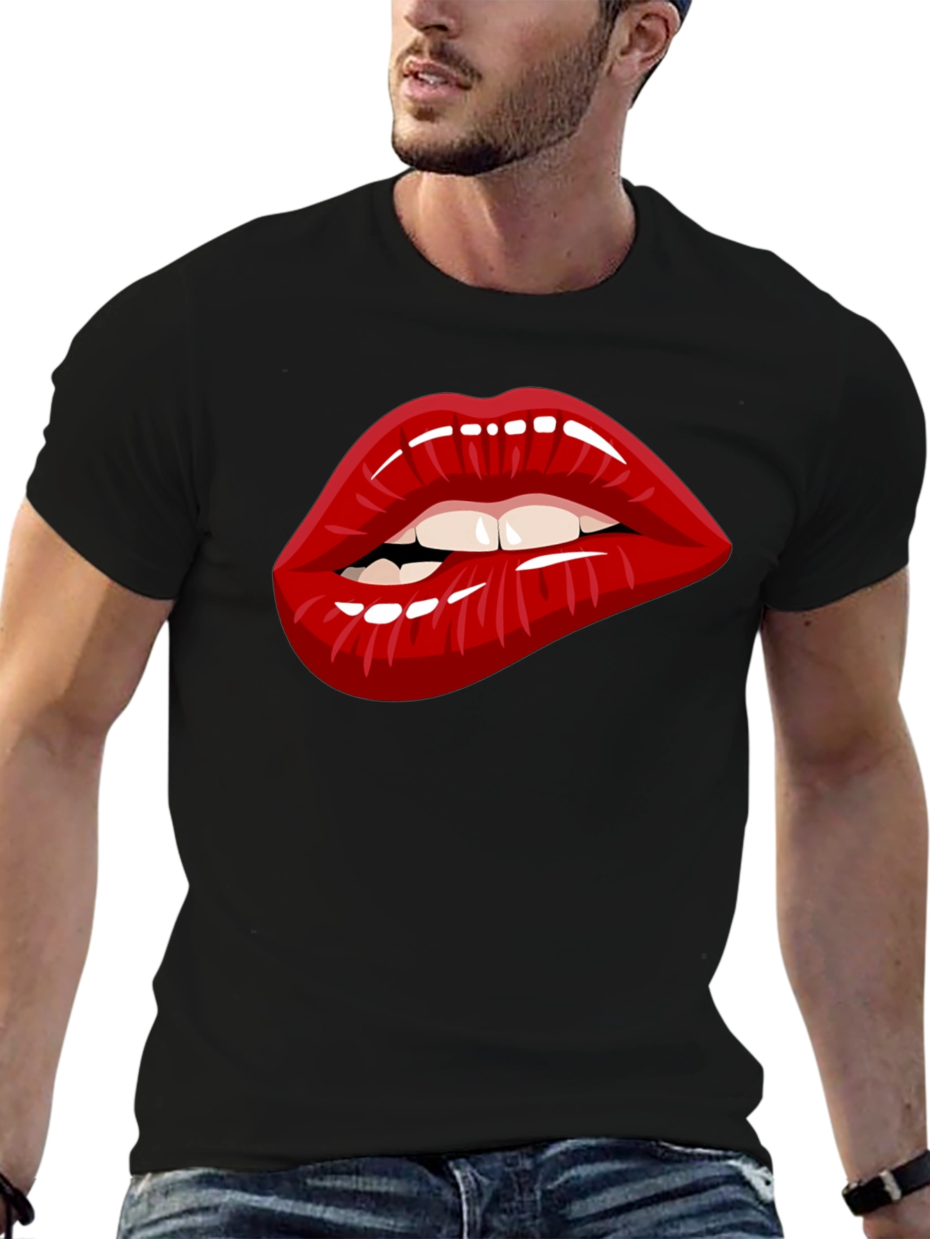 Black Bold Lip Graphic Tee - Unisex Cotton Blend view 6