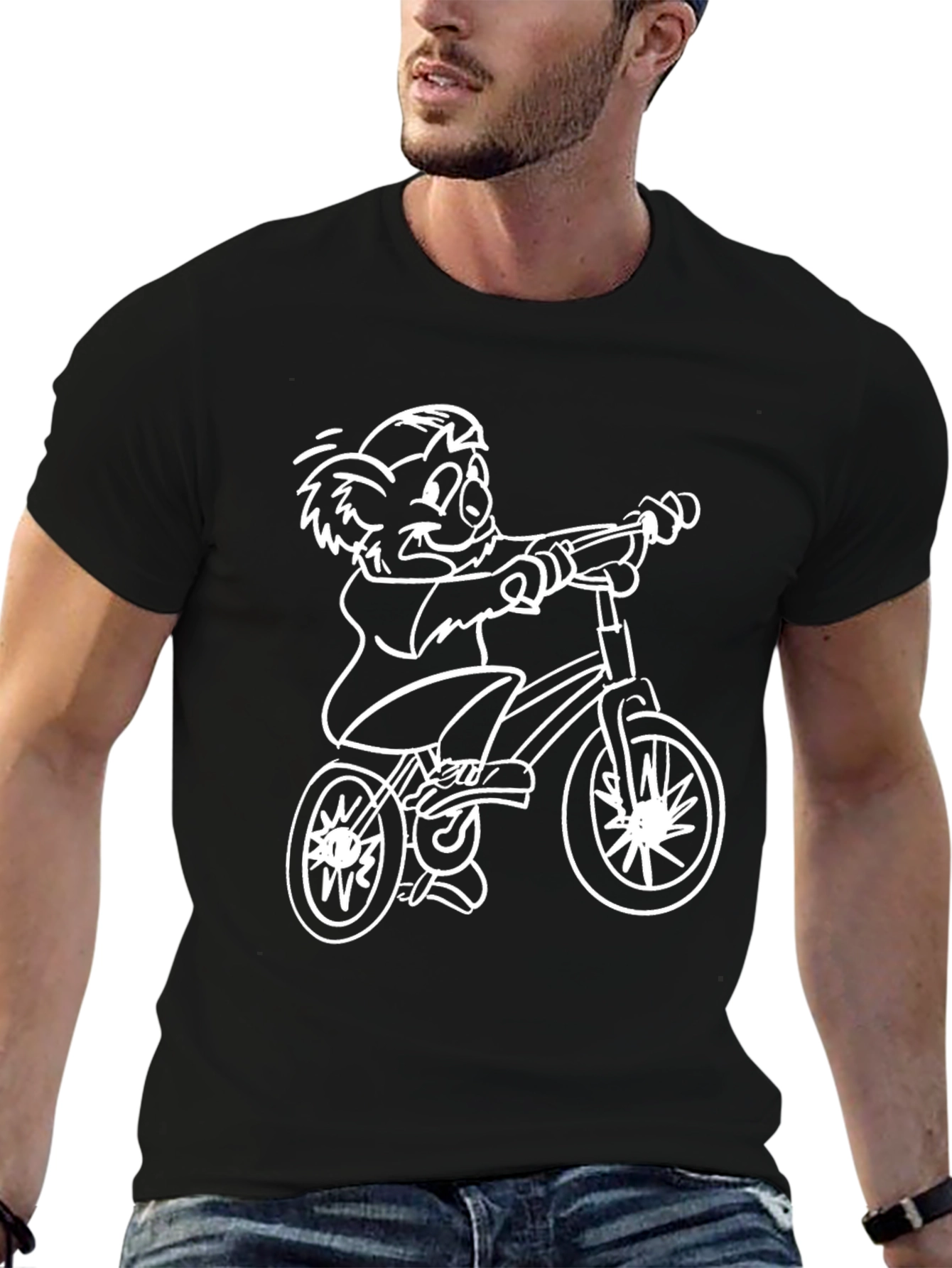 Black Cartoon Koala Bear Riding Bike Graphic Tee view 6