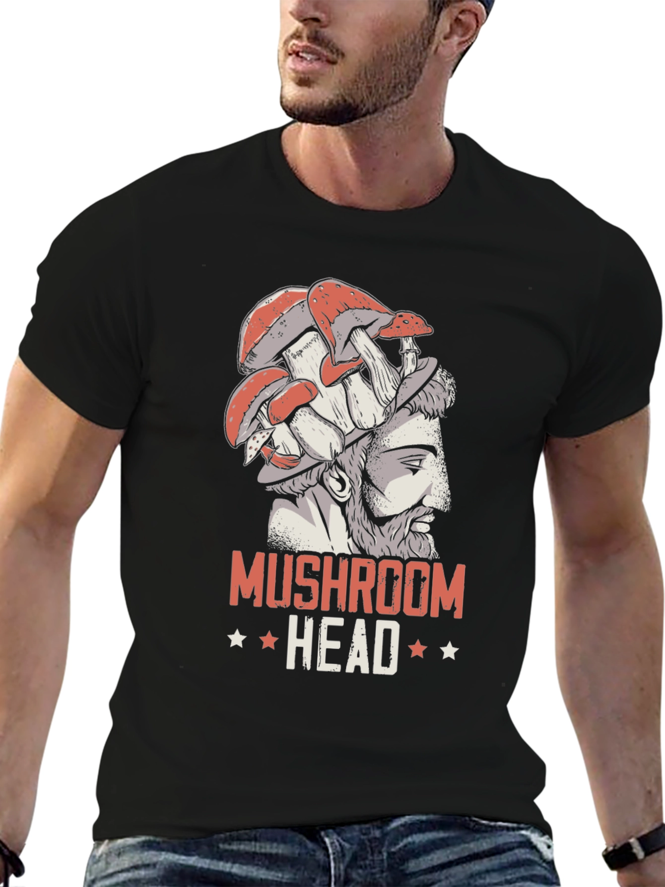 Black Mushroom Head T-Shirt - Unique Graphic Tee view 6