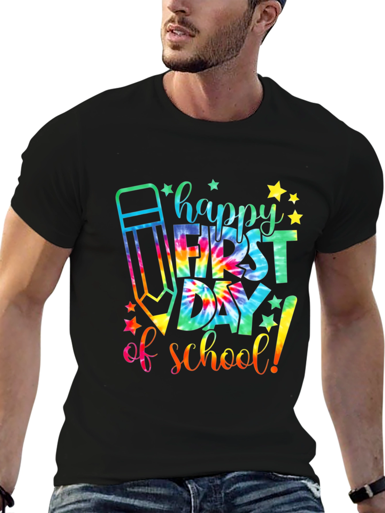 Black Happy First Day of School Tie Dye T-Shirt view 6