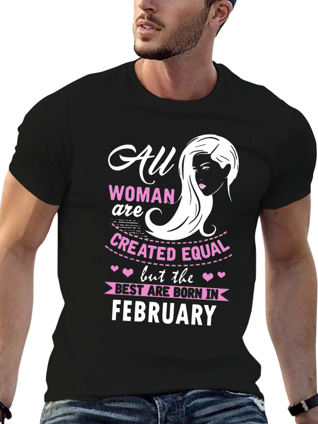 Black All Women Are Created Equal February Birthday T-Shirt view 6