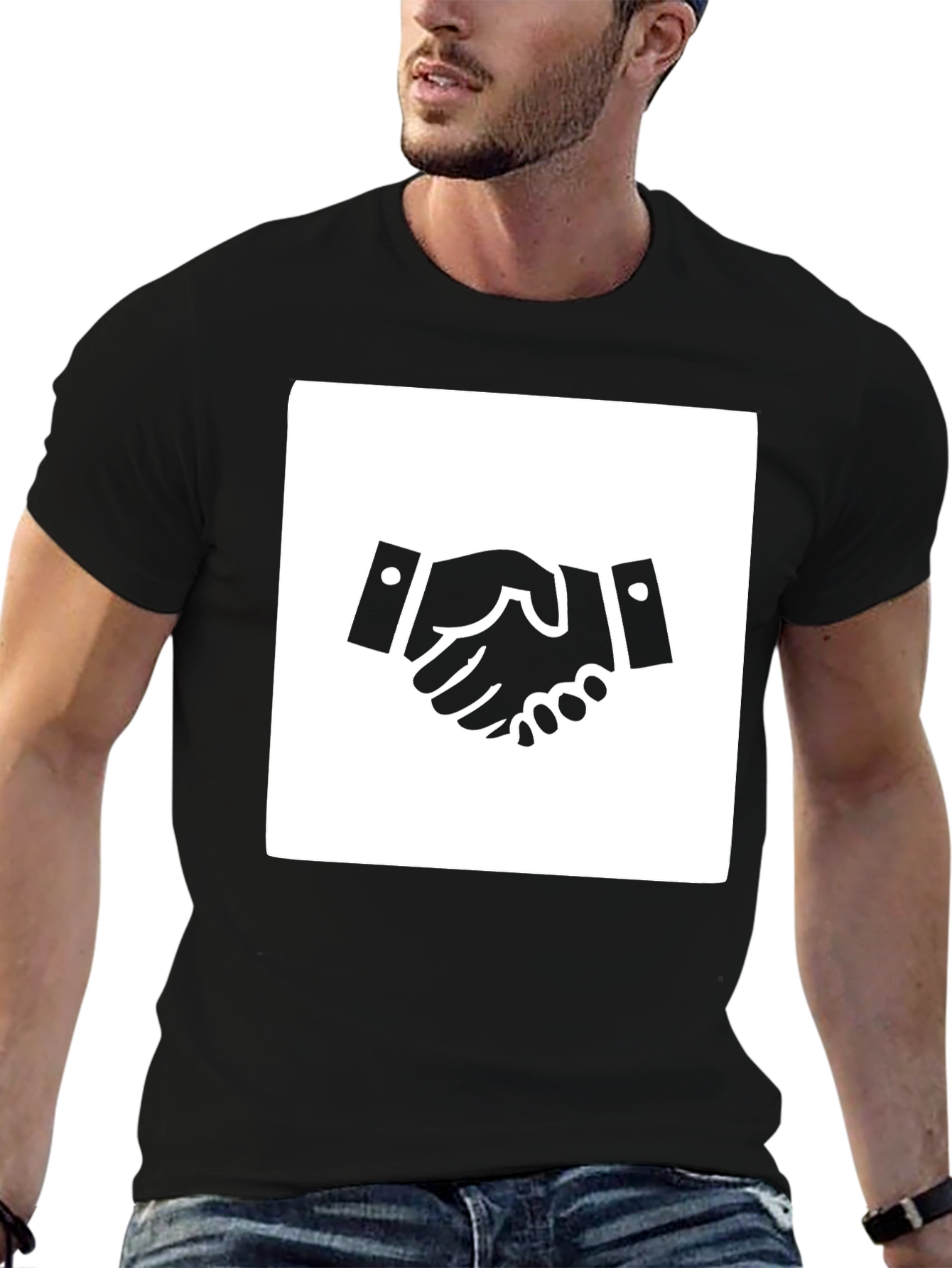 Black Handshake Graphic Tee - Black Cotton Blend Casual Shirt view 6