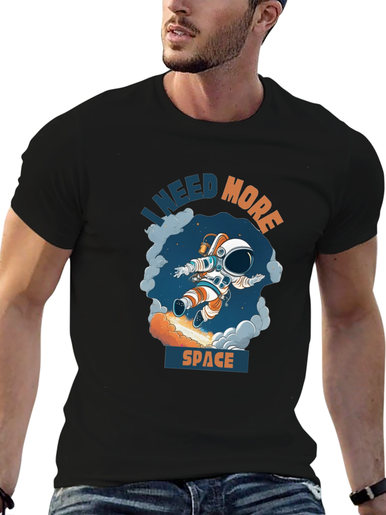 Black I Need More Space T-Shirt - Astronaut Design view 6