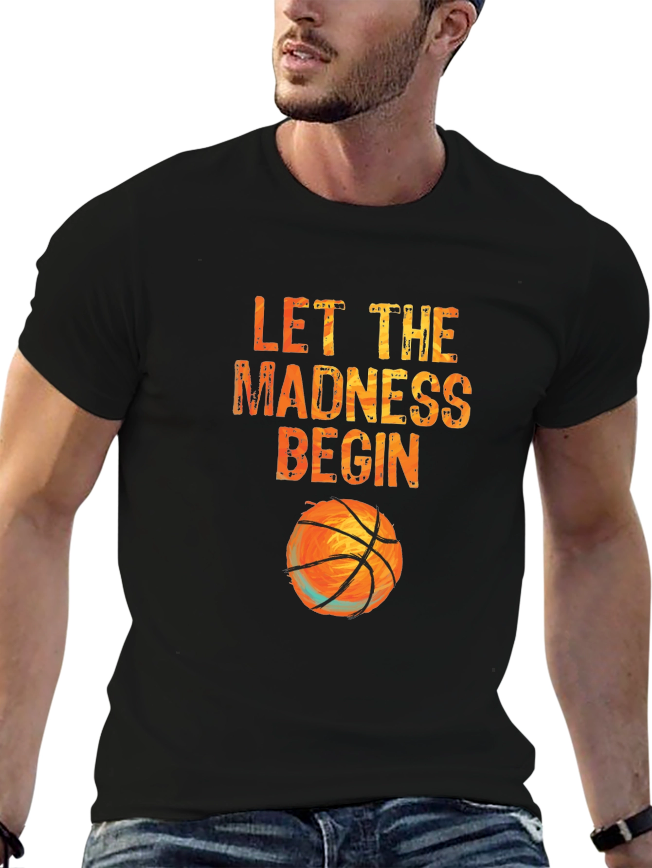 Black Let the Madness Begin Basketball T-Shirt view 6