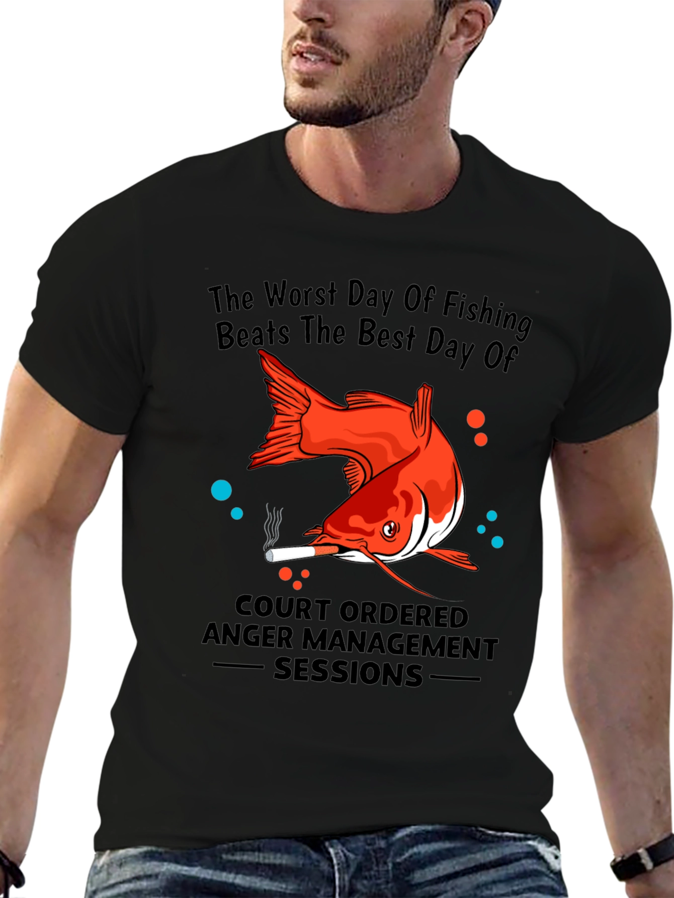 Black Fishing Humor T-Shirt: Worst Day Beats Best Day view 6