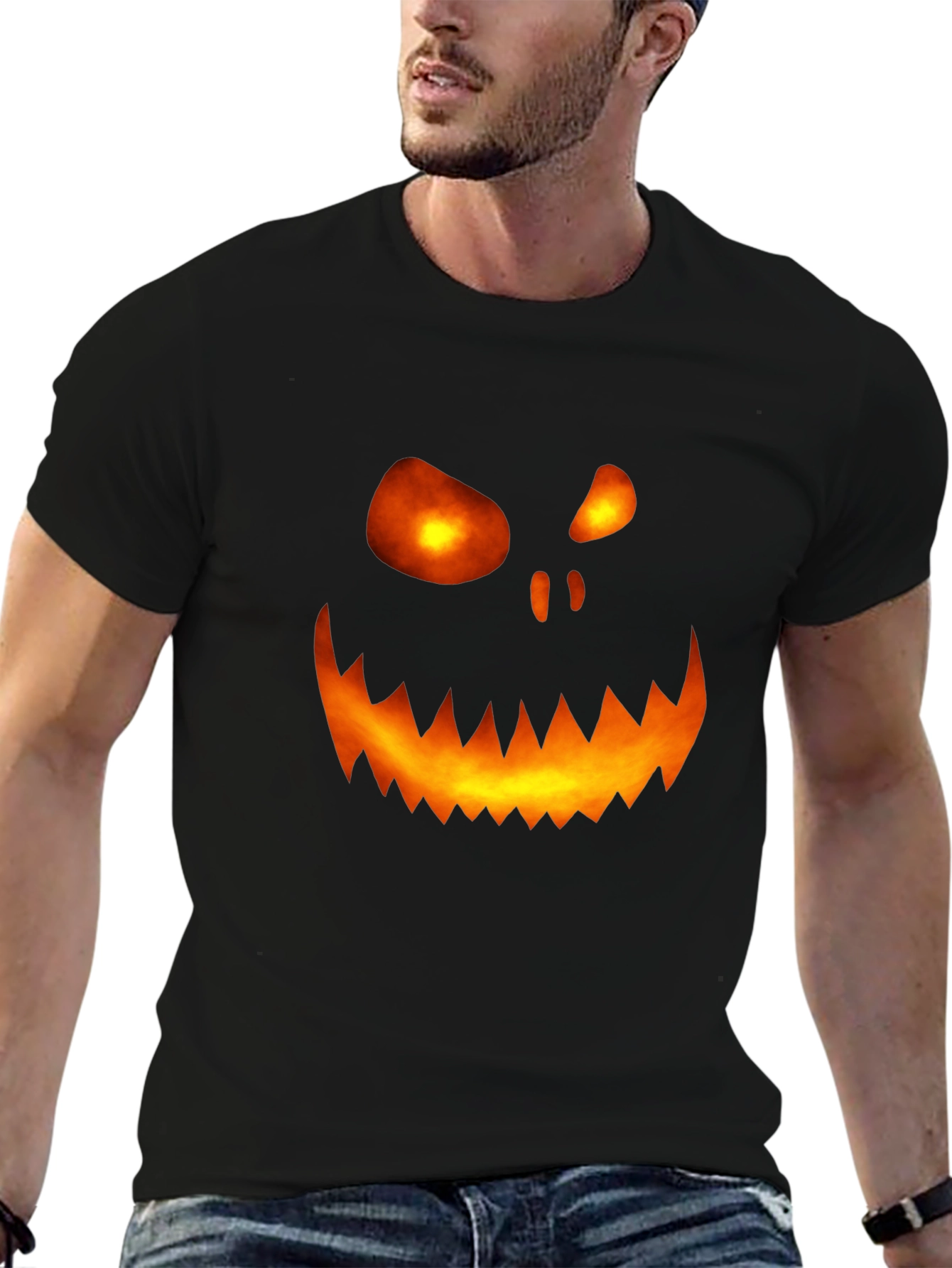 Black Halloween Pumpkin Face Graphic Tee - Scary Spooky Shirt view 6