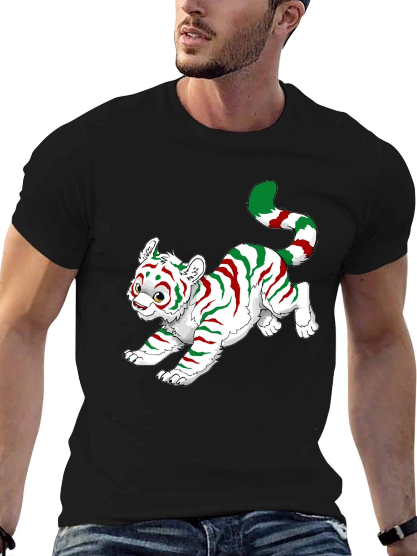 Black Festive Tiger Graphic Tee view 6