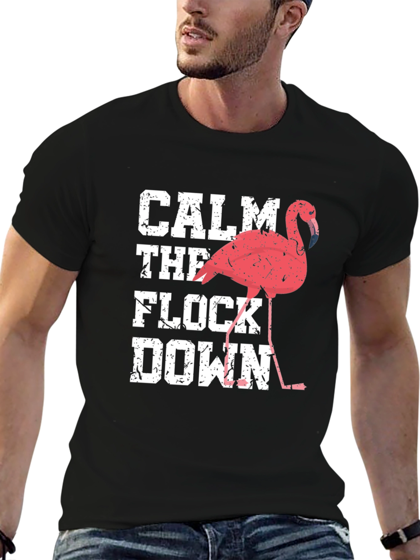 Black Calm The Flock Down Flamingo Graphic Tee view 6