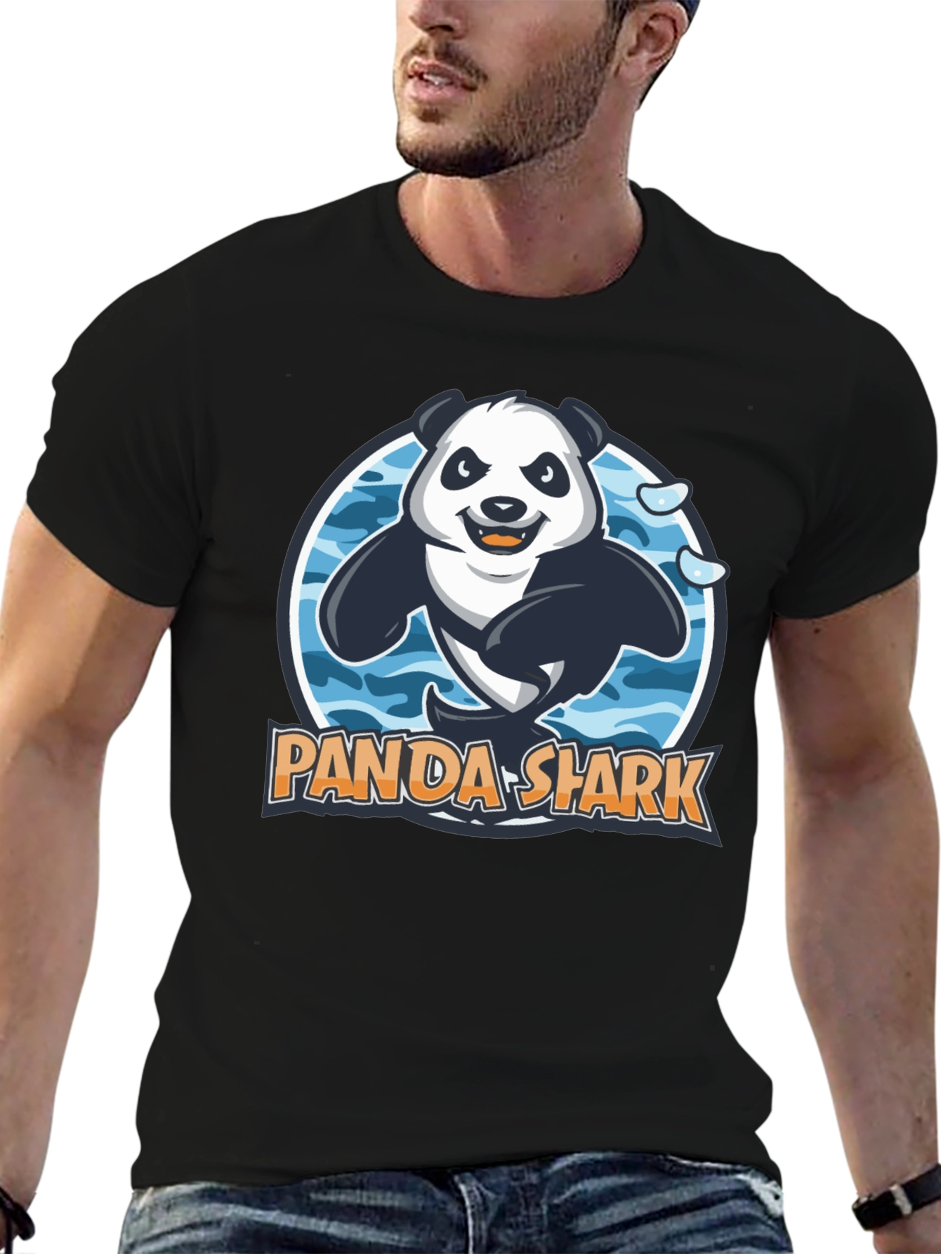 Black Panda Shark Graphic T-Shirt - Black Cotton Tee view 6