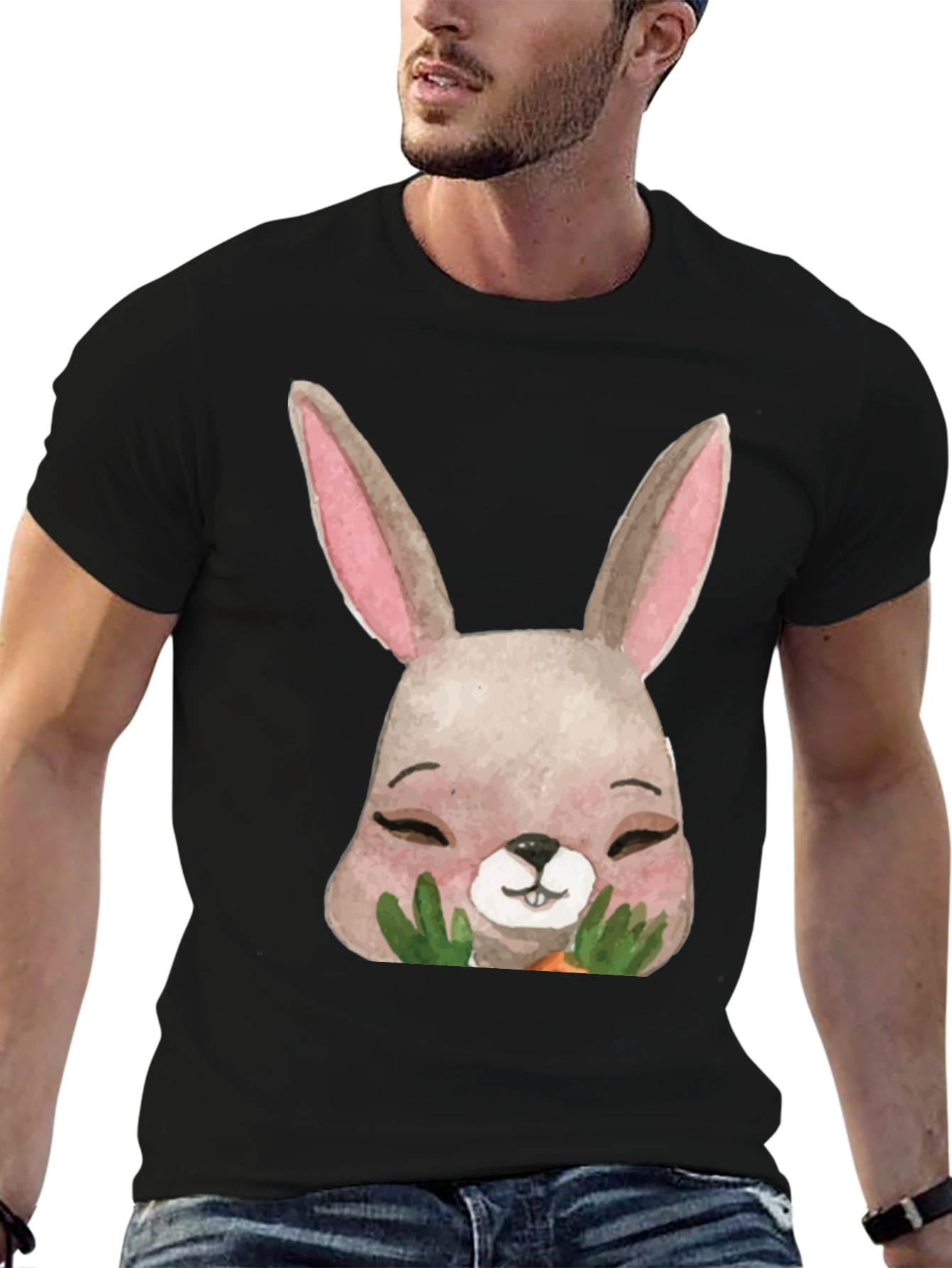 Black Cute Bunny Graphic T-Shirt - Unisex Black Tee view 6