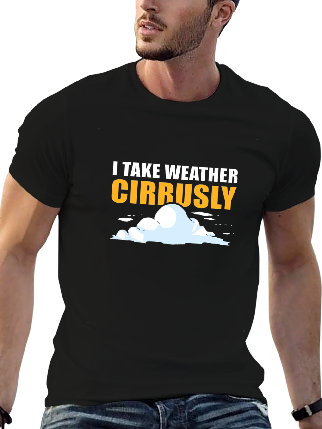 Black Funny Weather T-Shirt - I Take Weather Cirrusly view 6