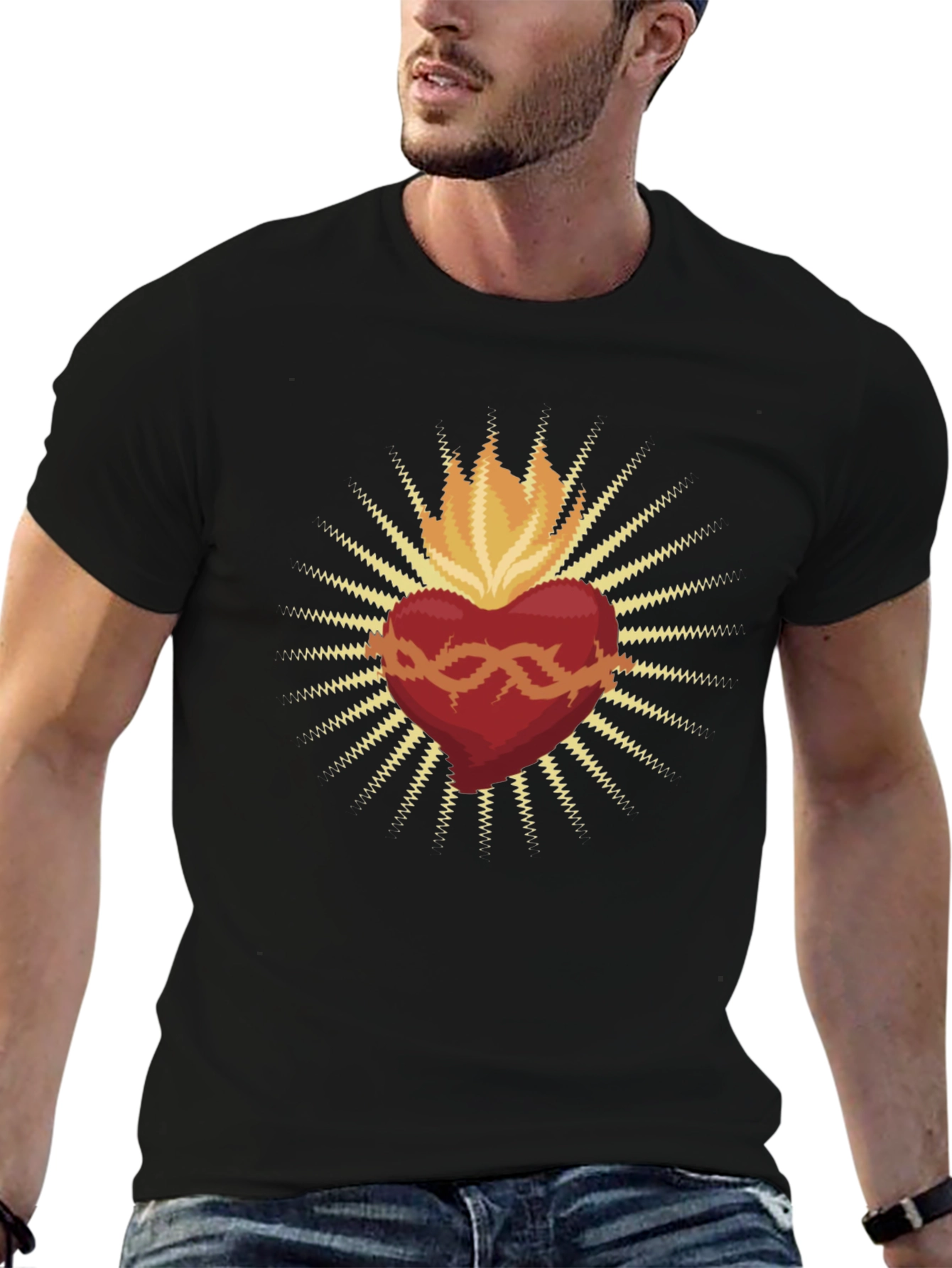 Black Sacred Heart Graphic Tee - Mens Black T-Shirt view 6