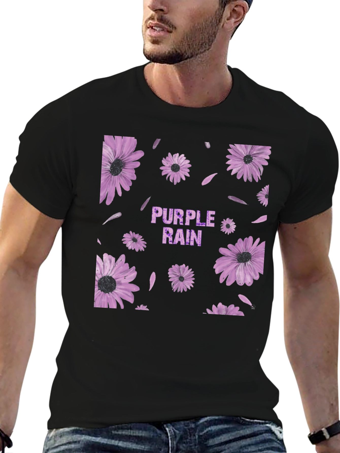Black Purple Rain Floral Graphic T-Shirt view 6